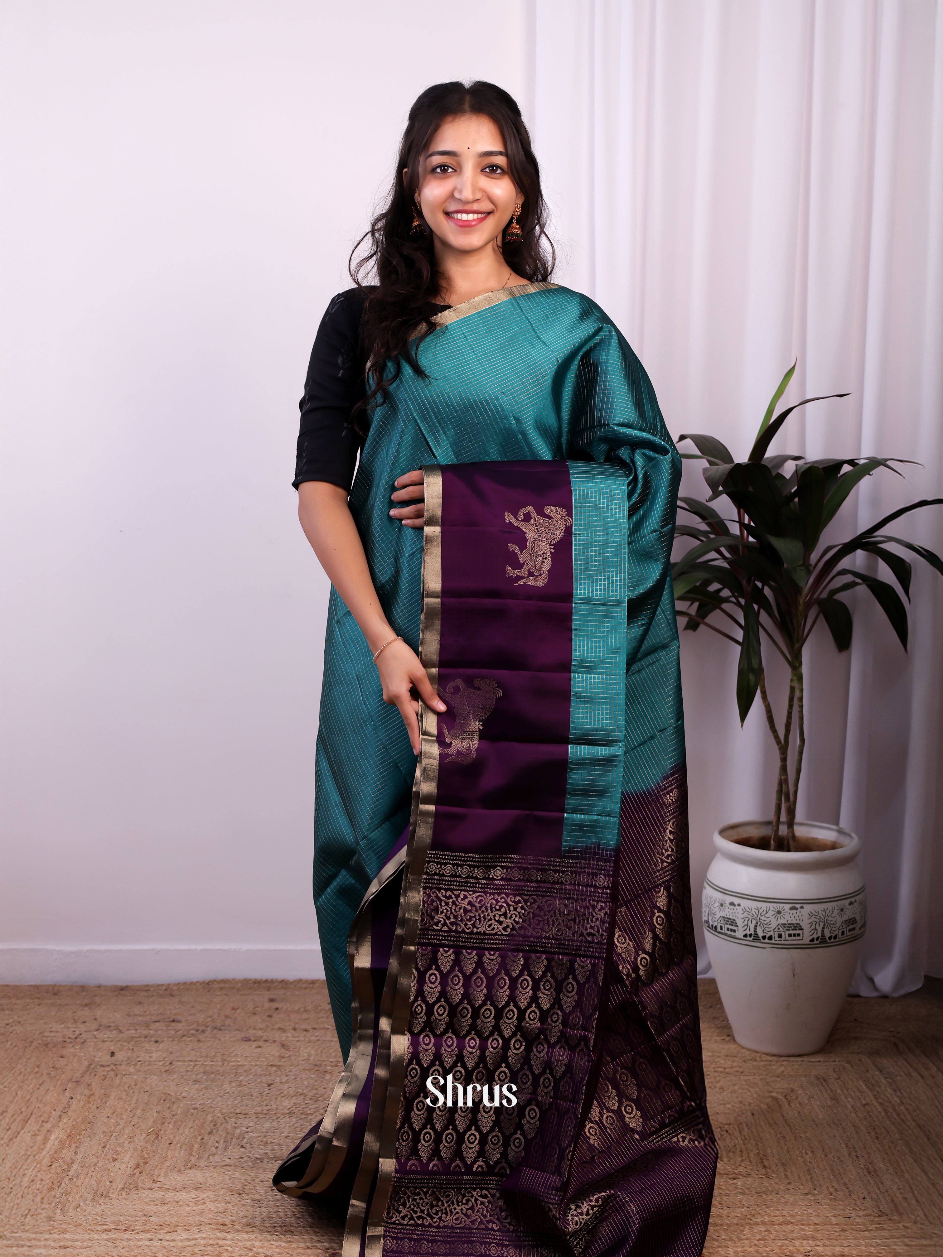blue & Violet - Soft Silk Saree - Shop on Shrus.com