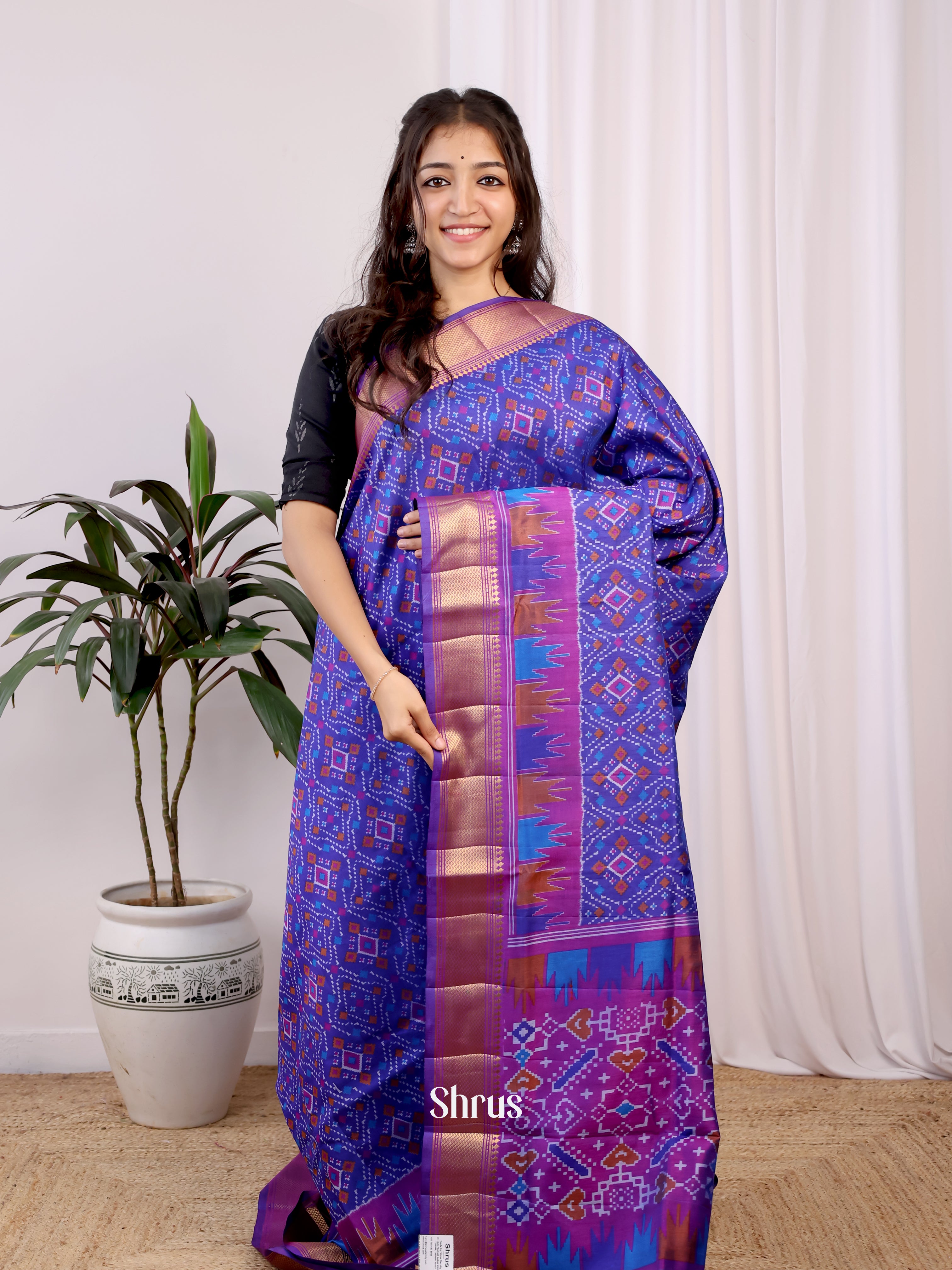 Blue & Purple - Semi Patola Saree - Shop on Shrus.com
