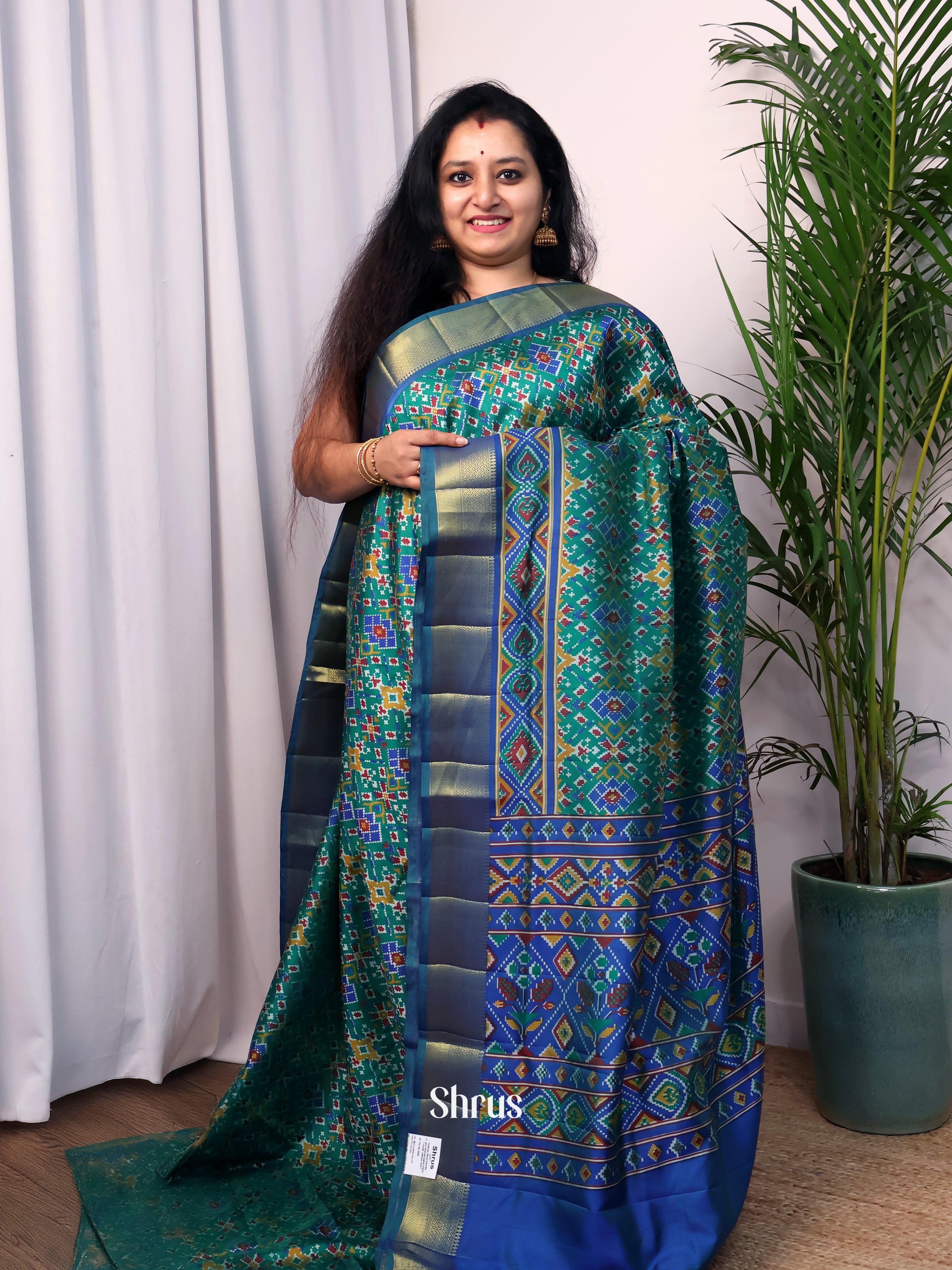 Green & Blue - Semi Patola Saree - Shop on Shrus.com