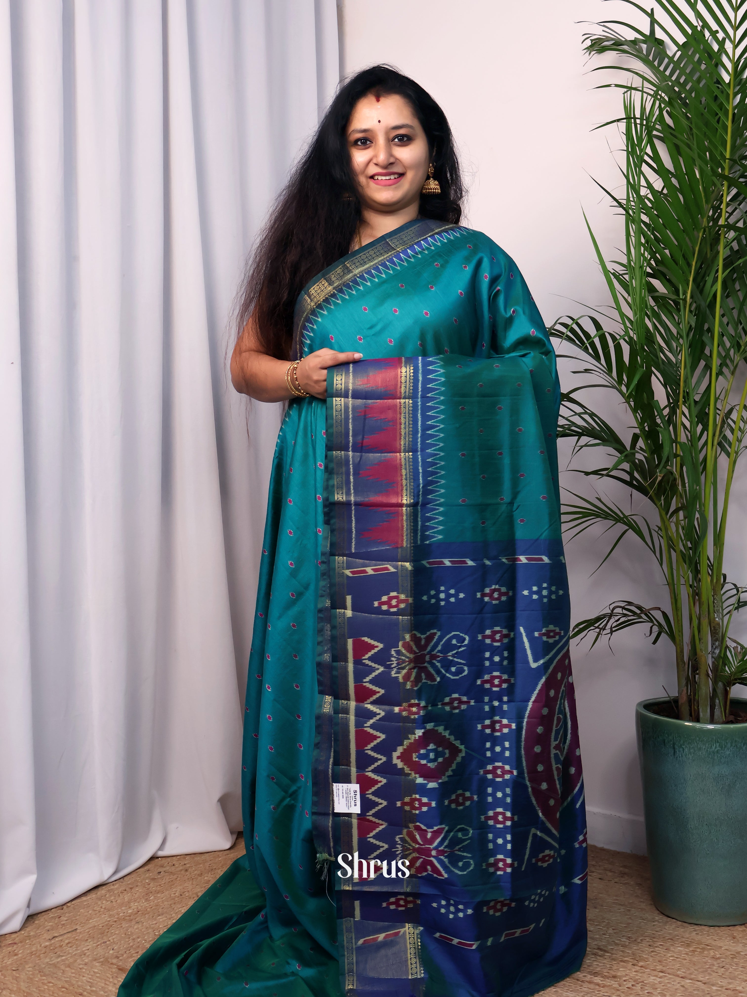 Teal & Blue - Semi Patola Saree - Shop on Shrus.com