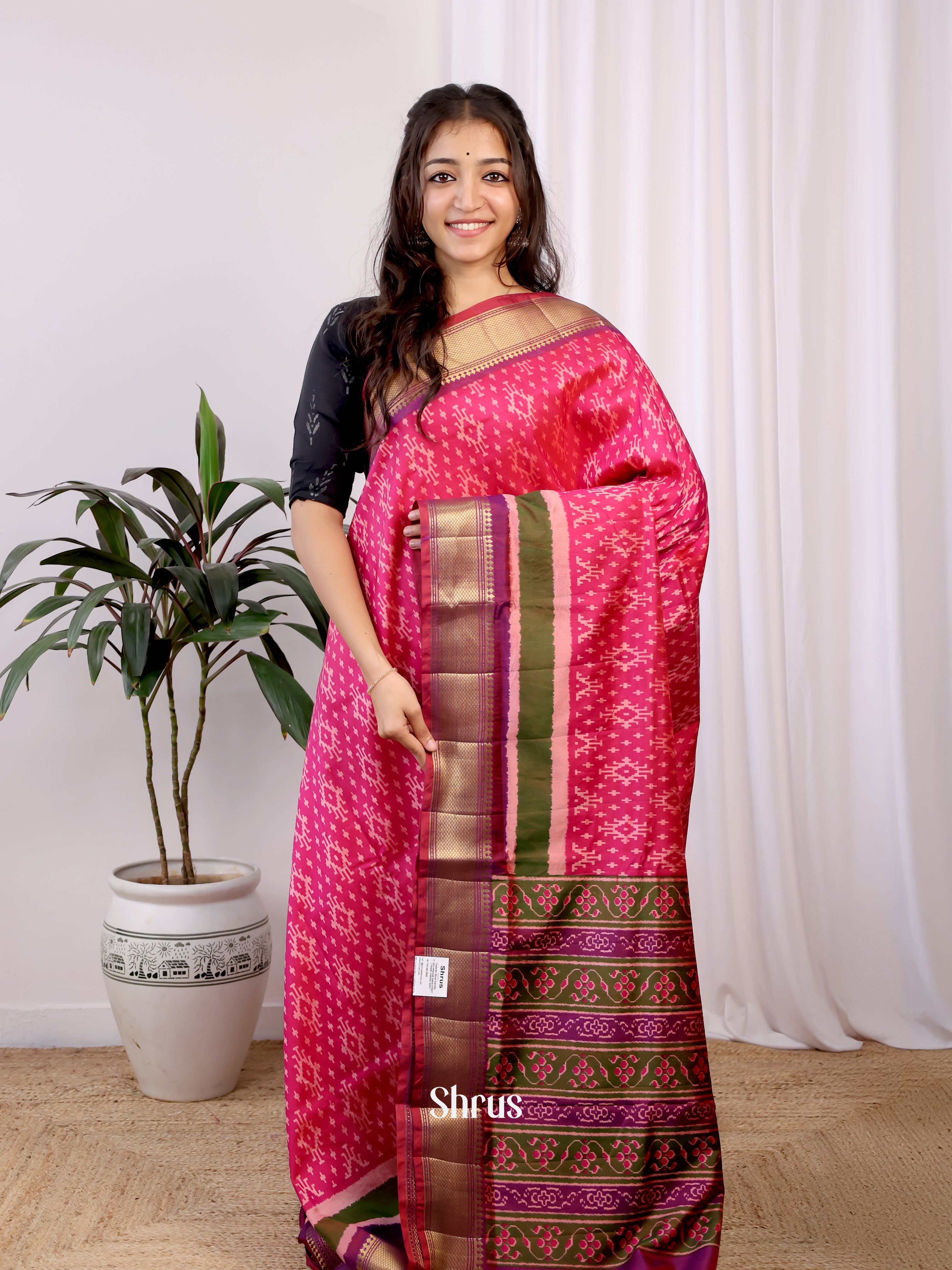 Pink & Purple - Semi Patola Saree - Shop on Shrus.com