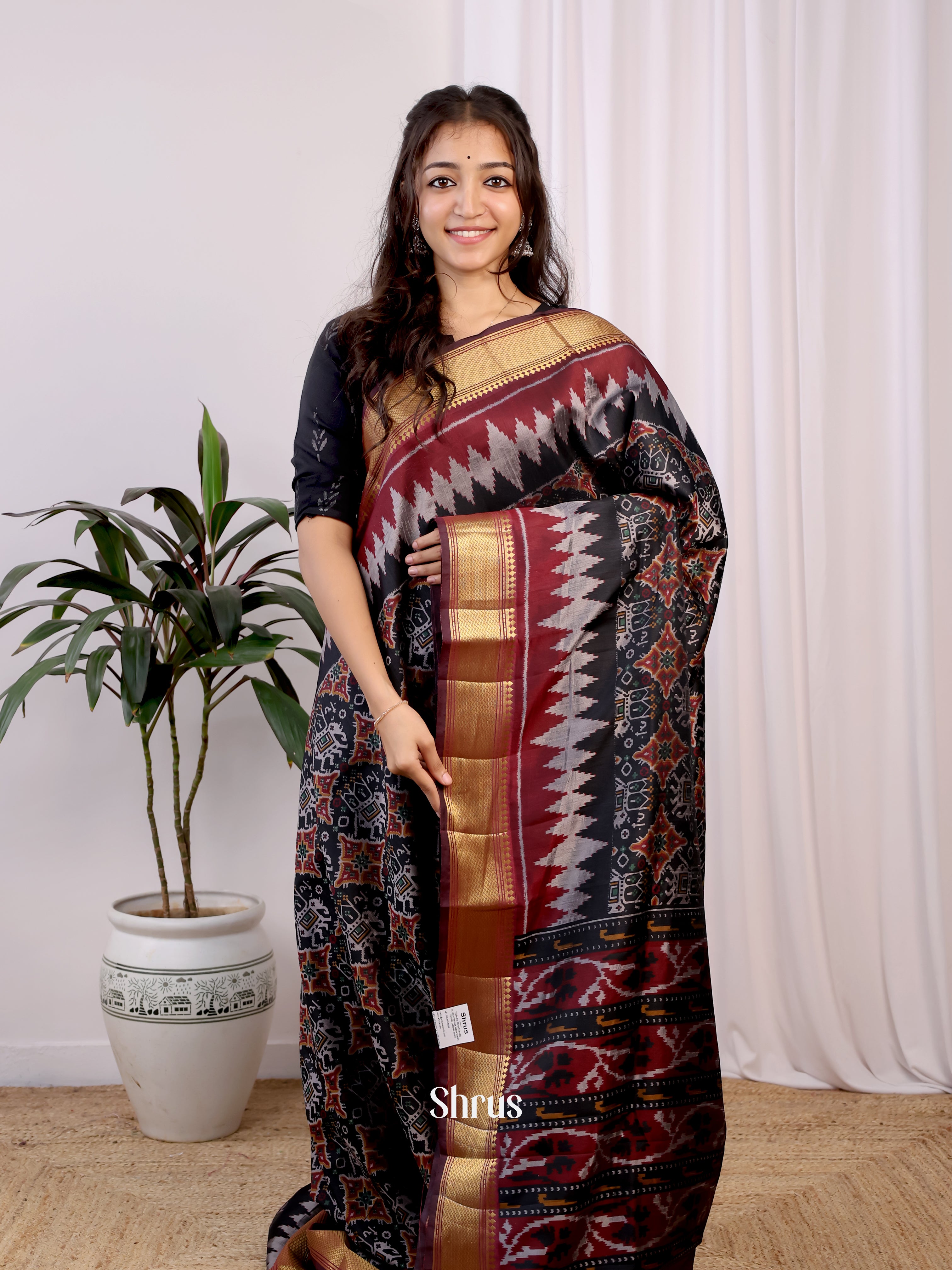 Black & Maroon - Semi Patola Saree - Shop on Shrus.com