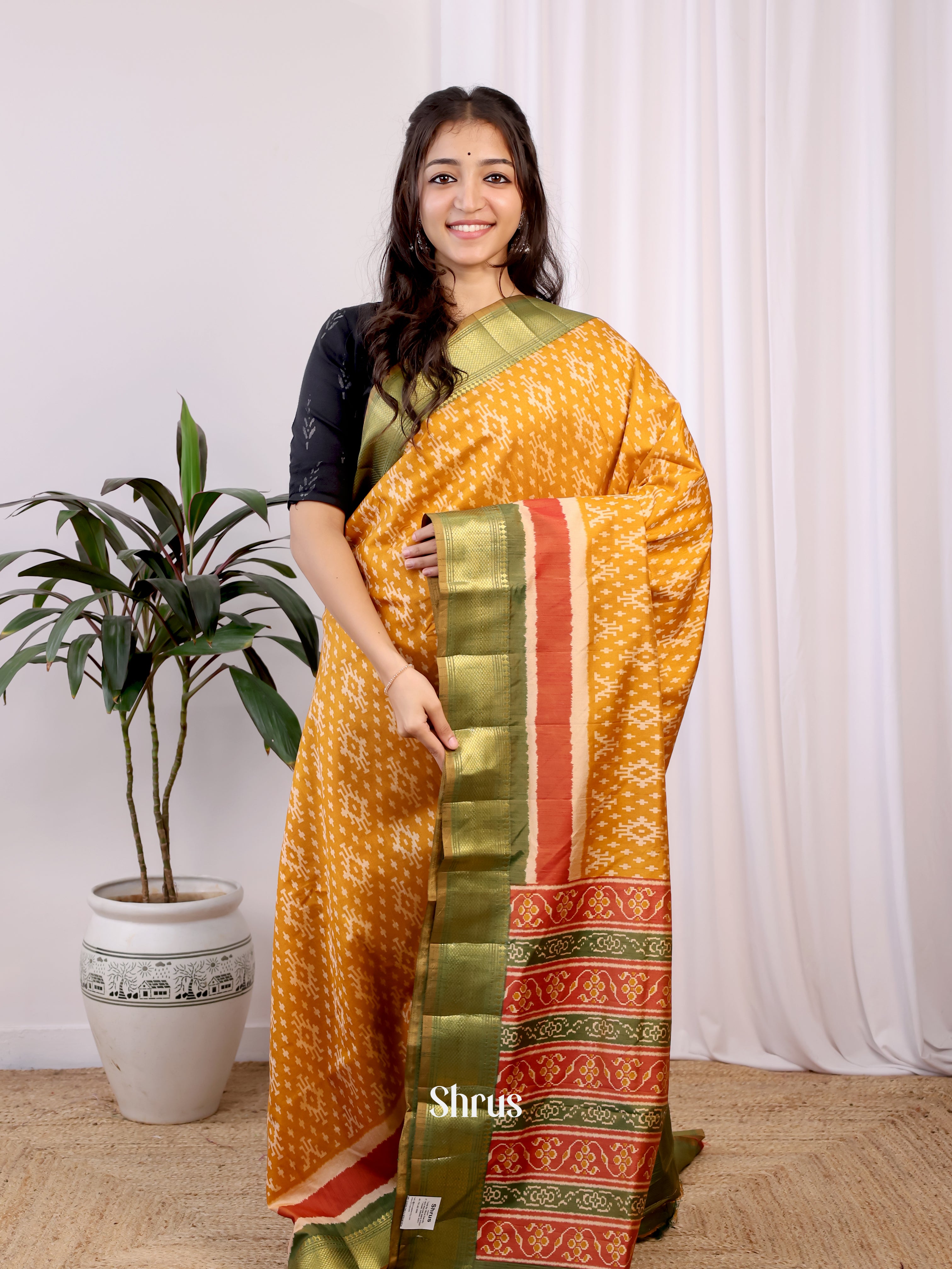 Mustard & Green - Semi Patola Saree - Shop on Shrus.com