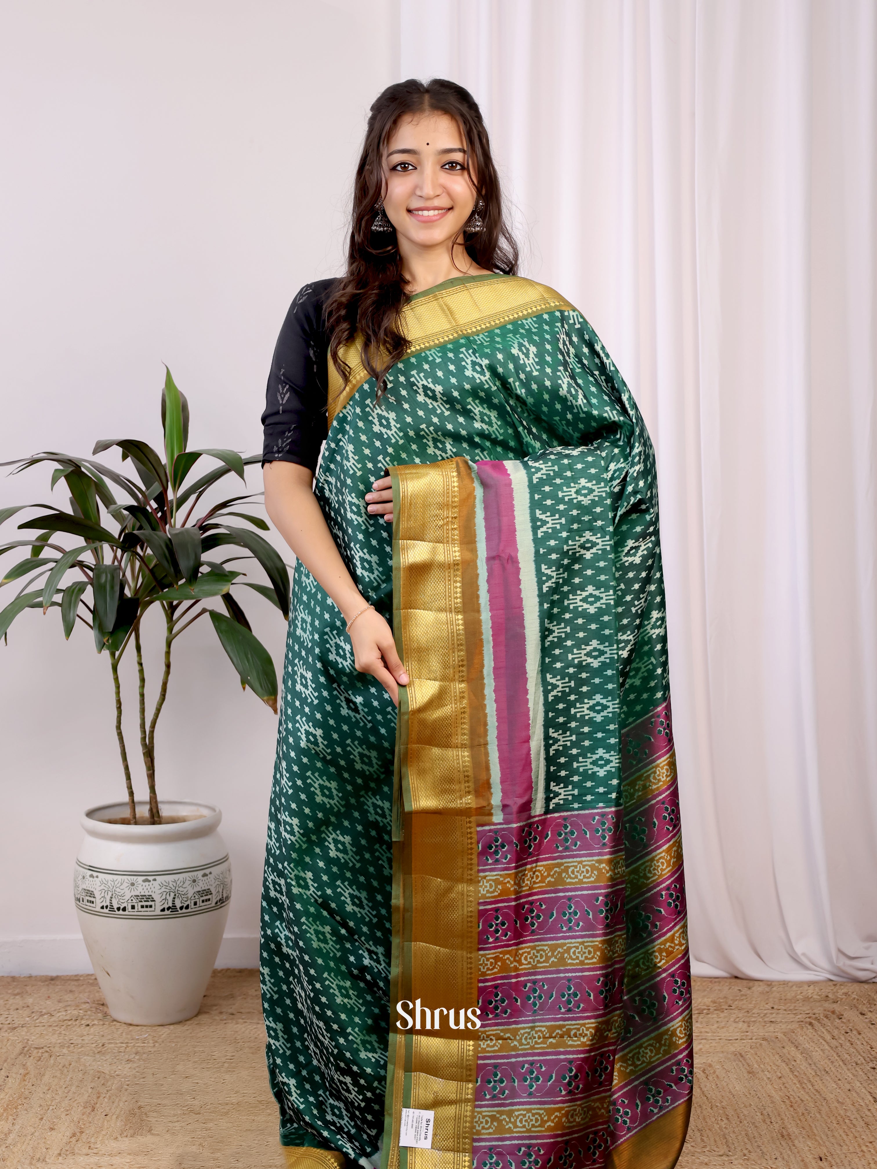 Green & Army Green - Semi Patola Saree - Shop on Shrus.com