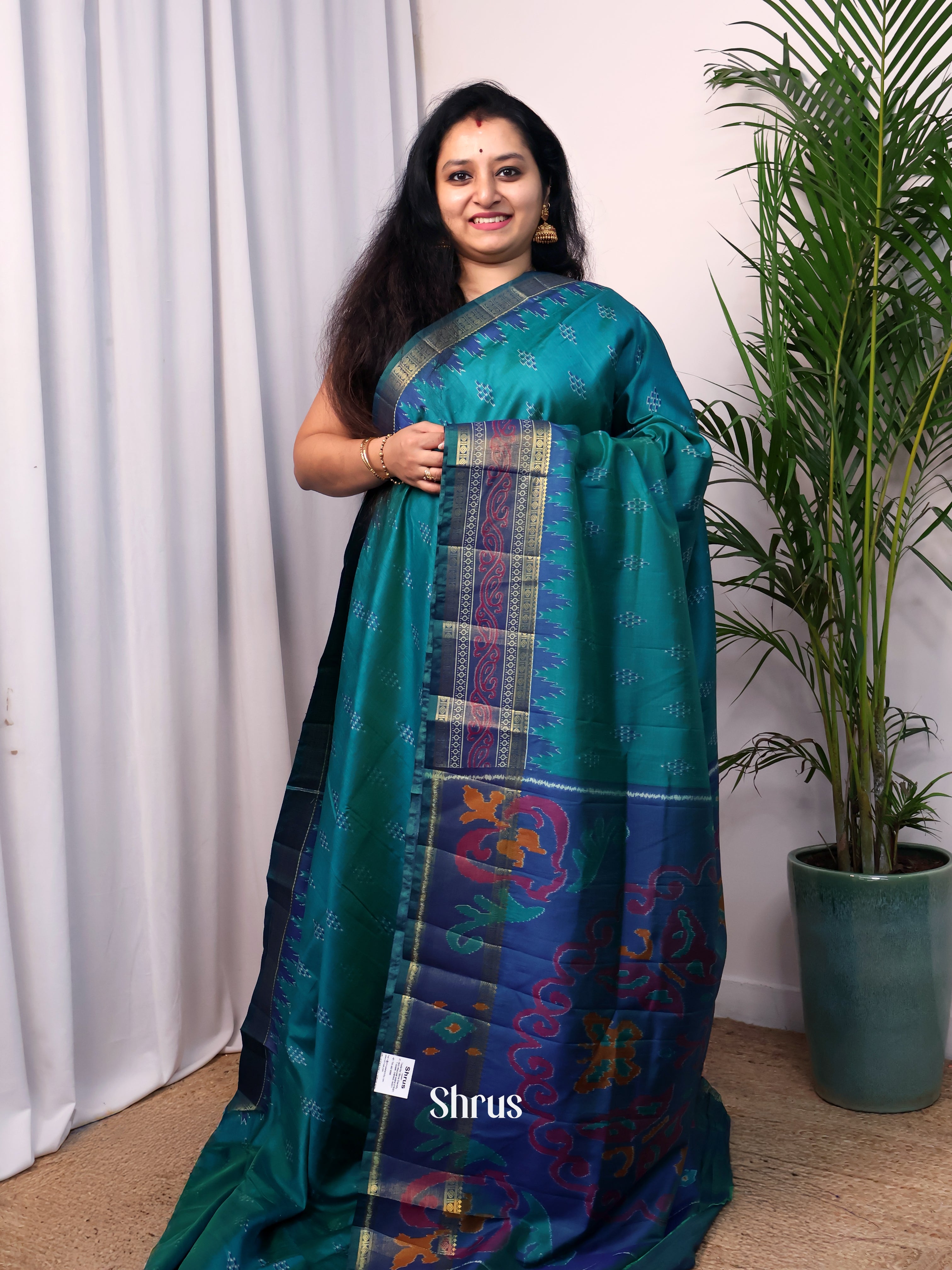 Teal & Blue - Semi Patola Saree - Shop on Shrus.com