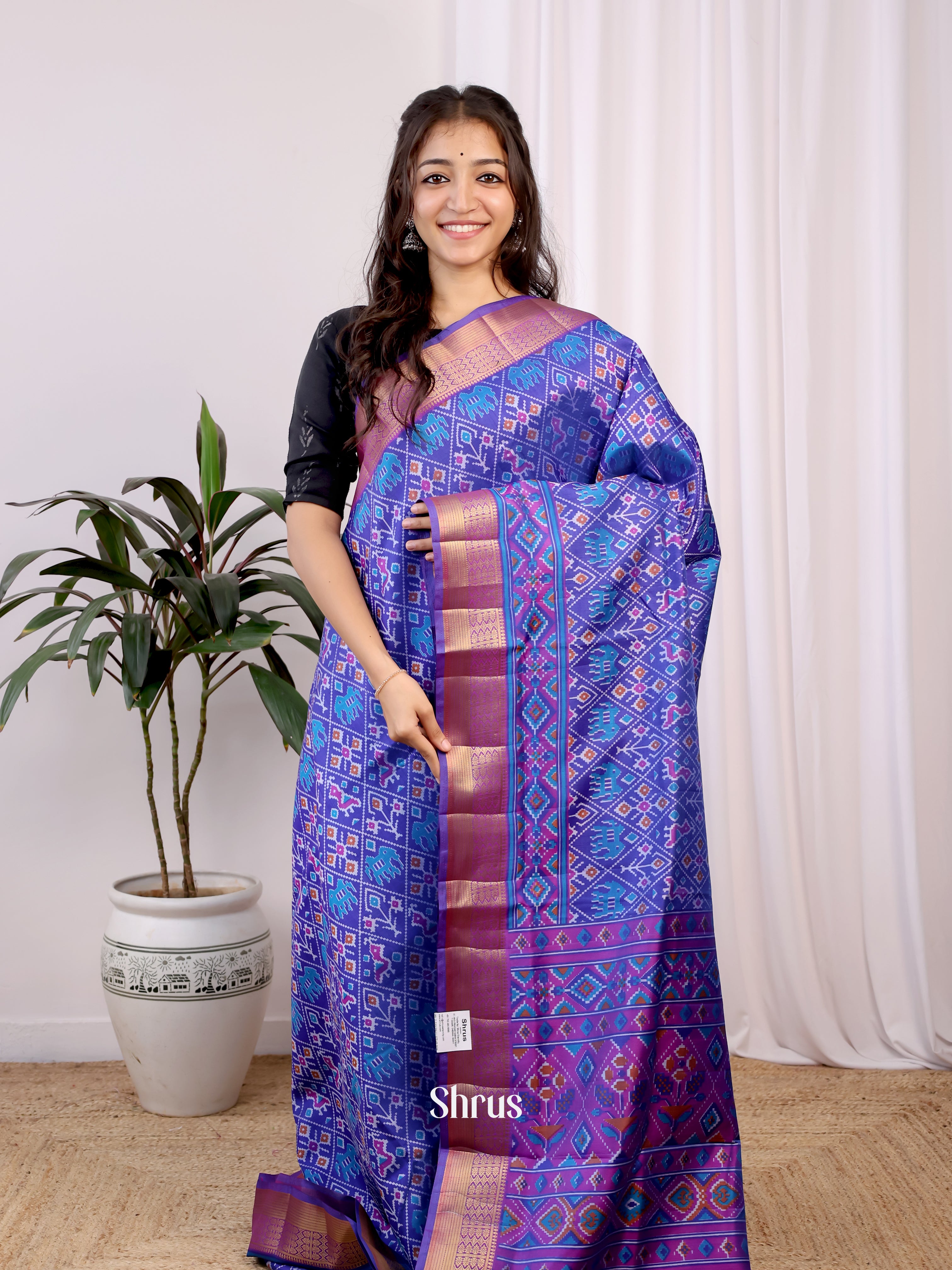 Blue & Purple - Semi Patola Saree - Shop on Shrus.com