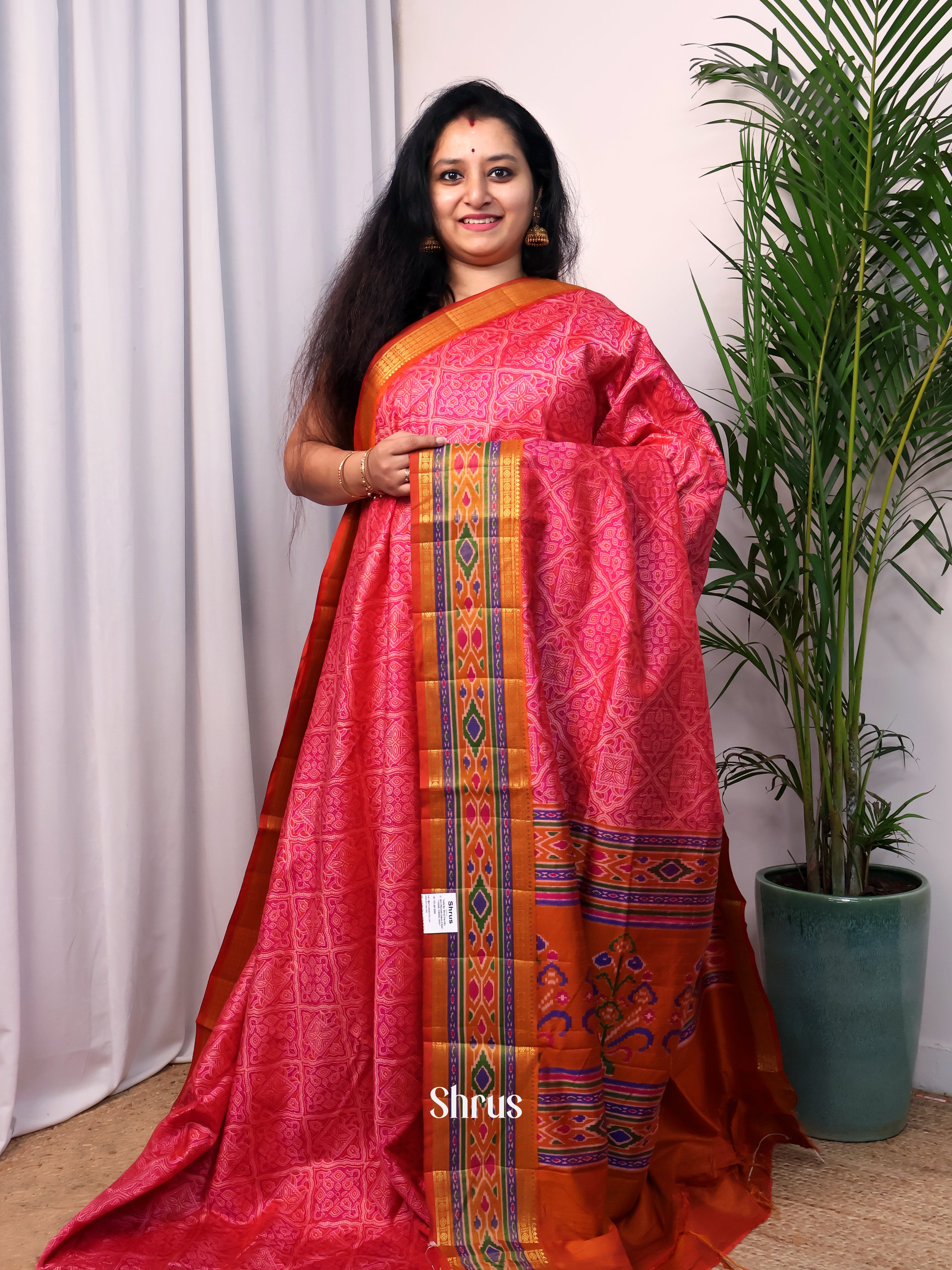 Pink & Orange - Semi Patola Saree - Shop on Shrus.com