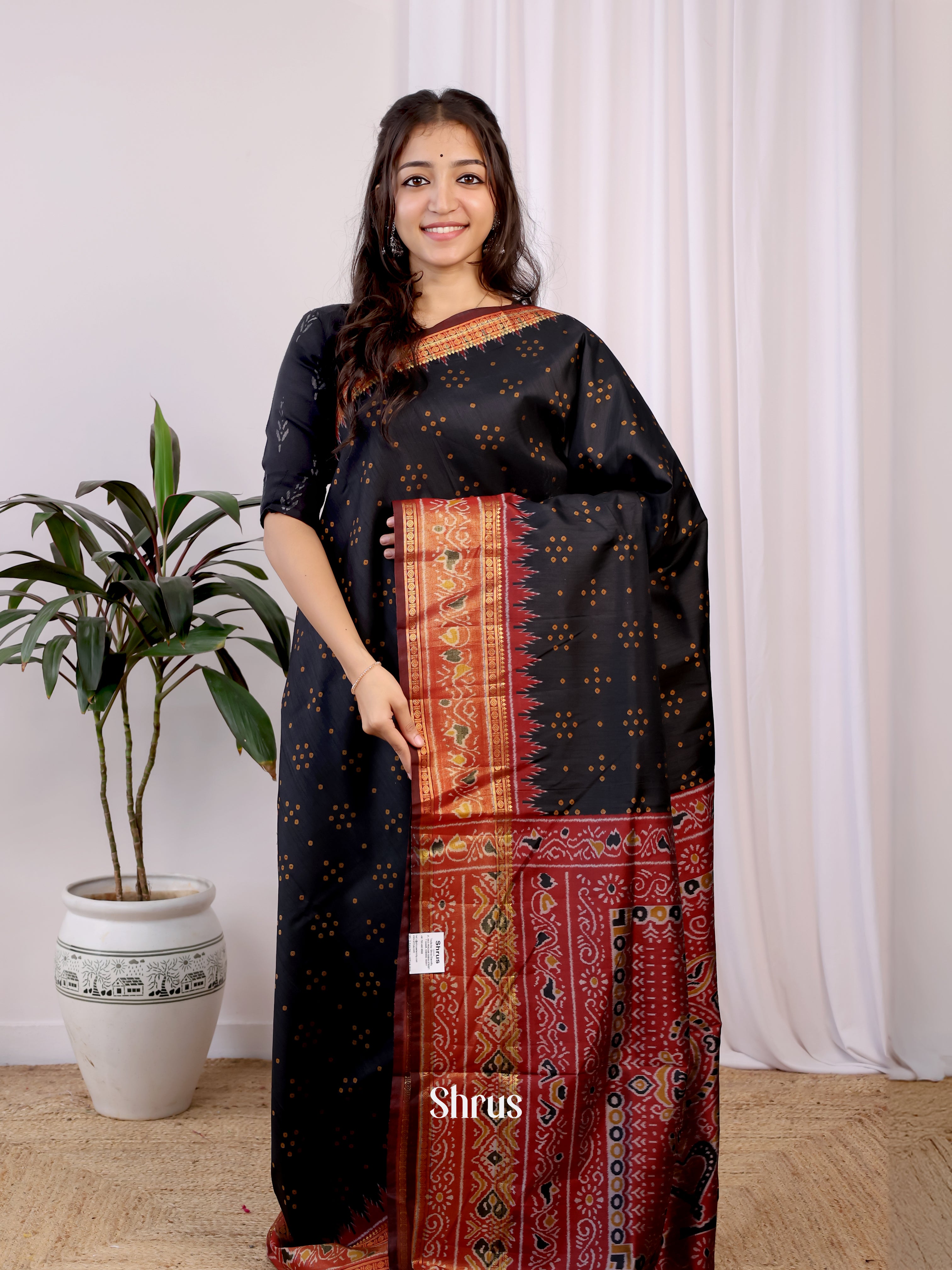 Black & Brown - Semi Patola Saree - Shop on Shrus.com