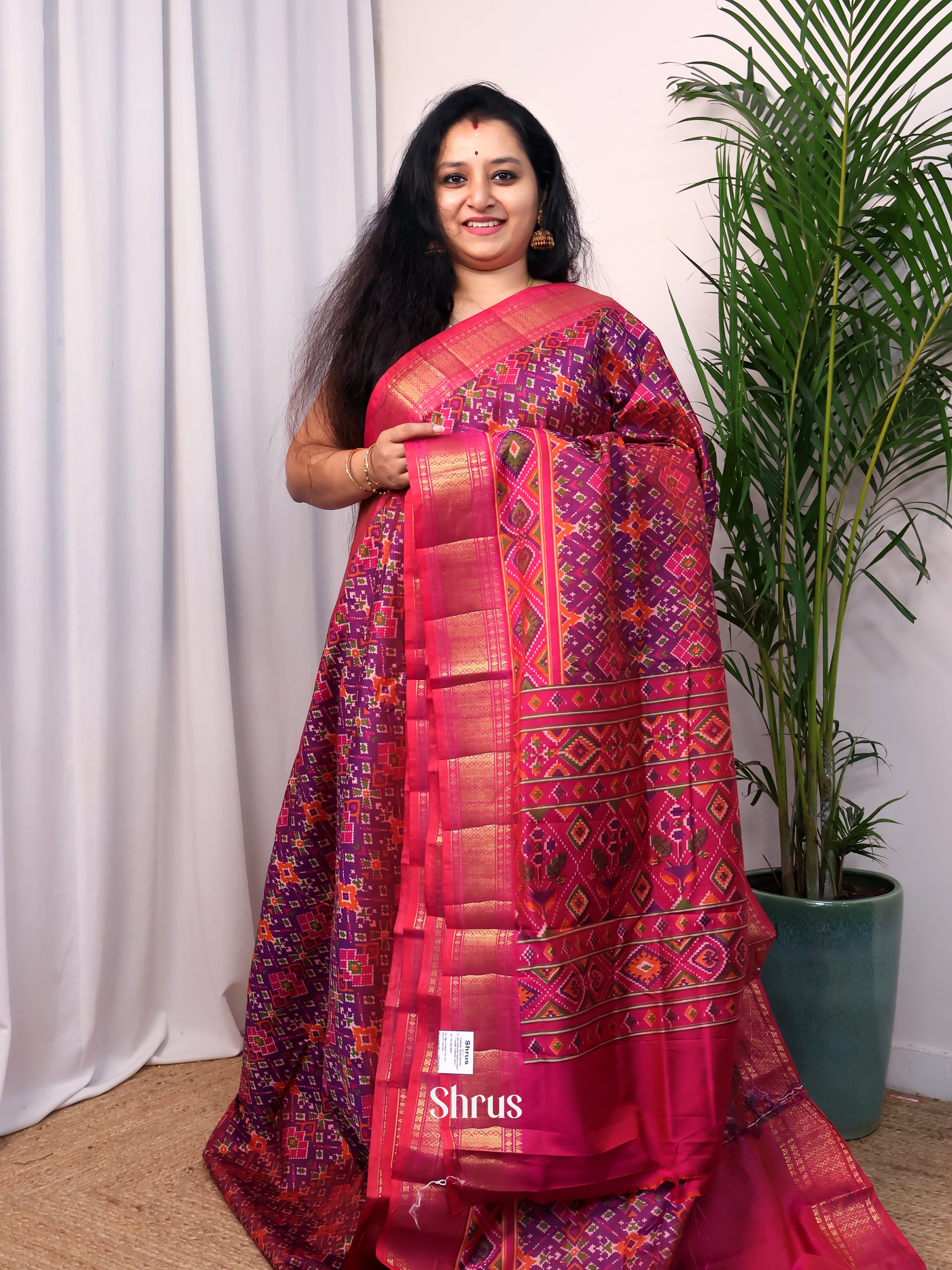 Purple & Pink- Semi Patola Saree - Shop on Shrus.com