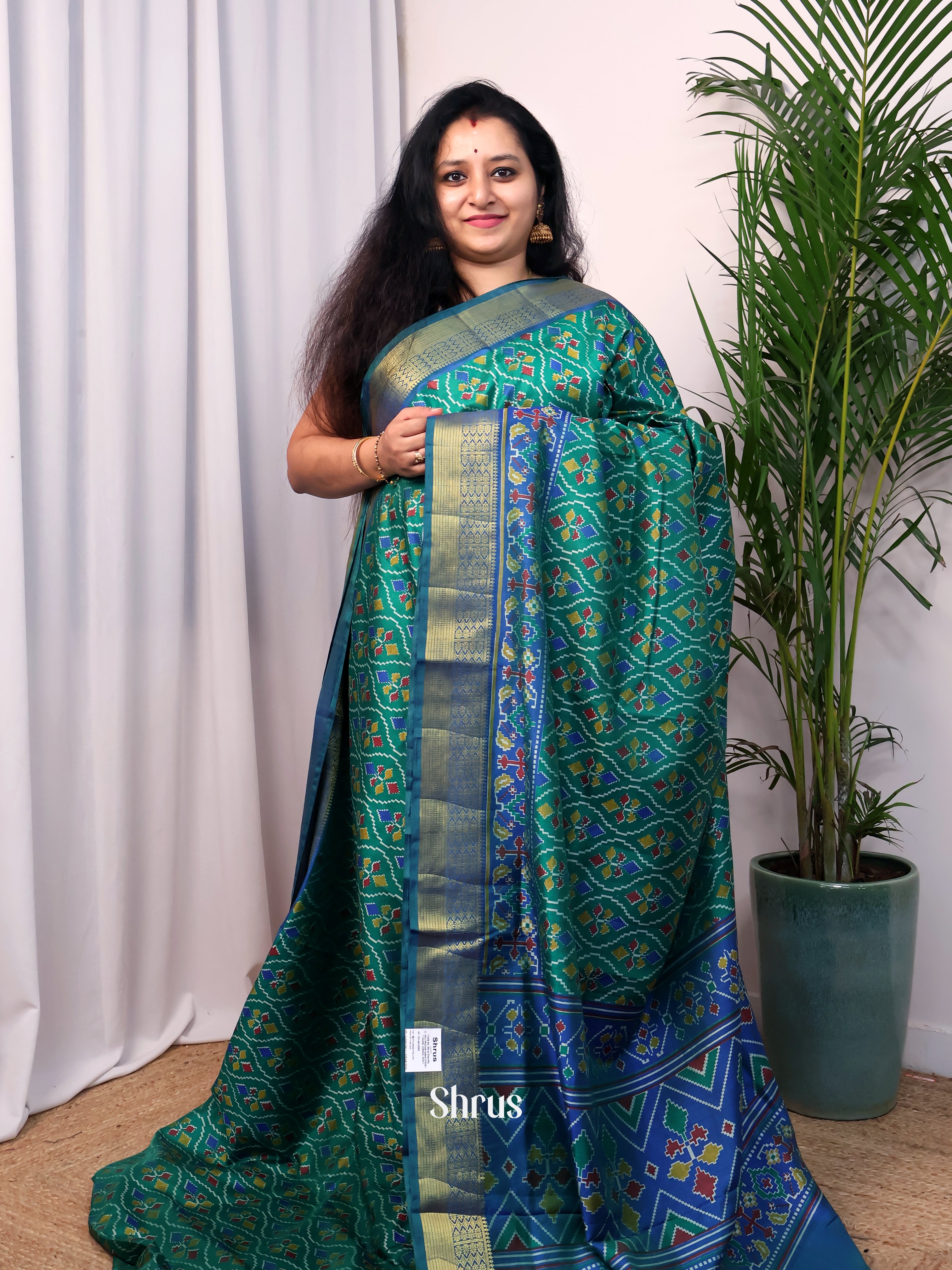 Green & Blue - Semi Patola Saree - Shop on Shrus.com