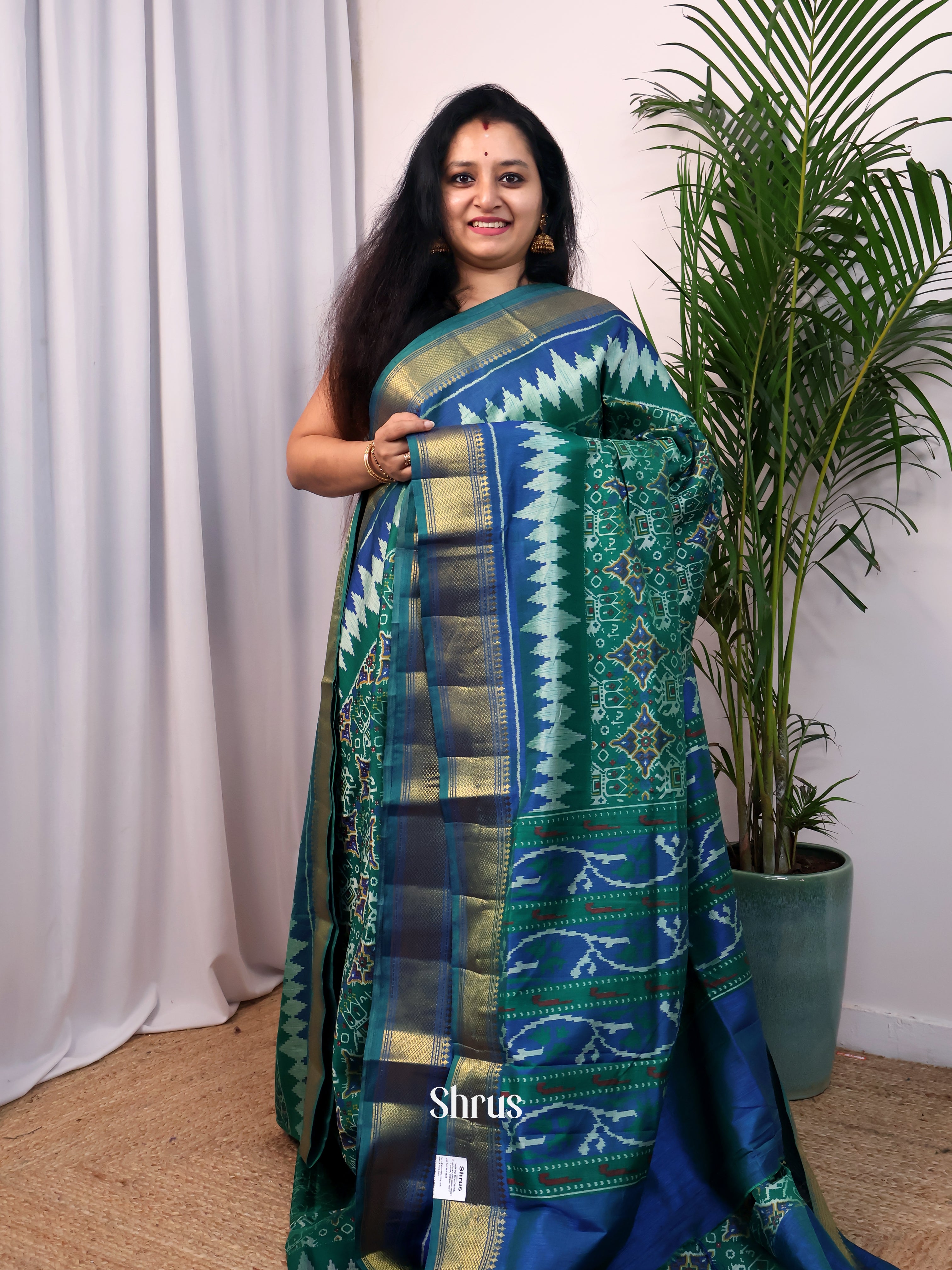 Green & Blue - Semi Patola Saree - Shop on Shrus.com