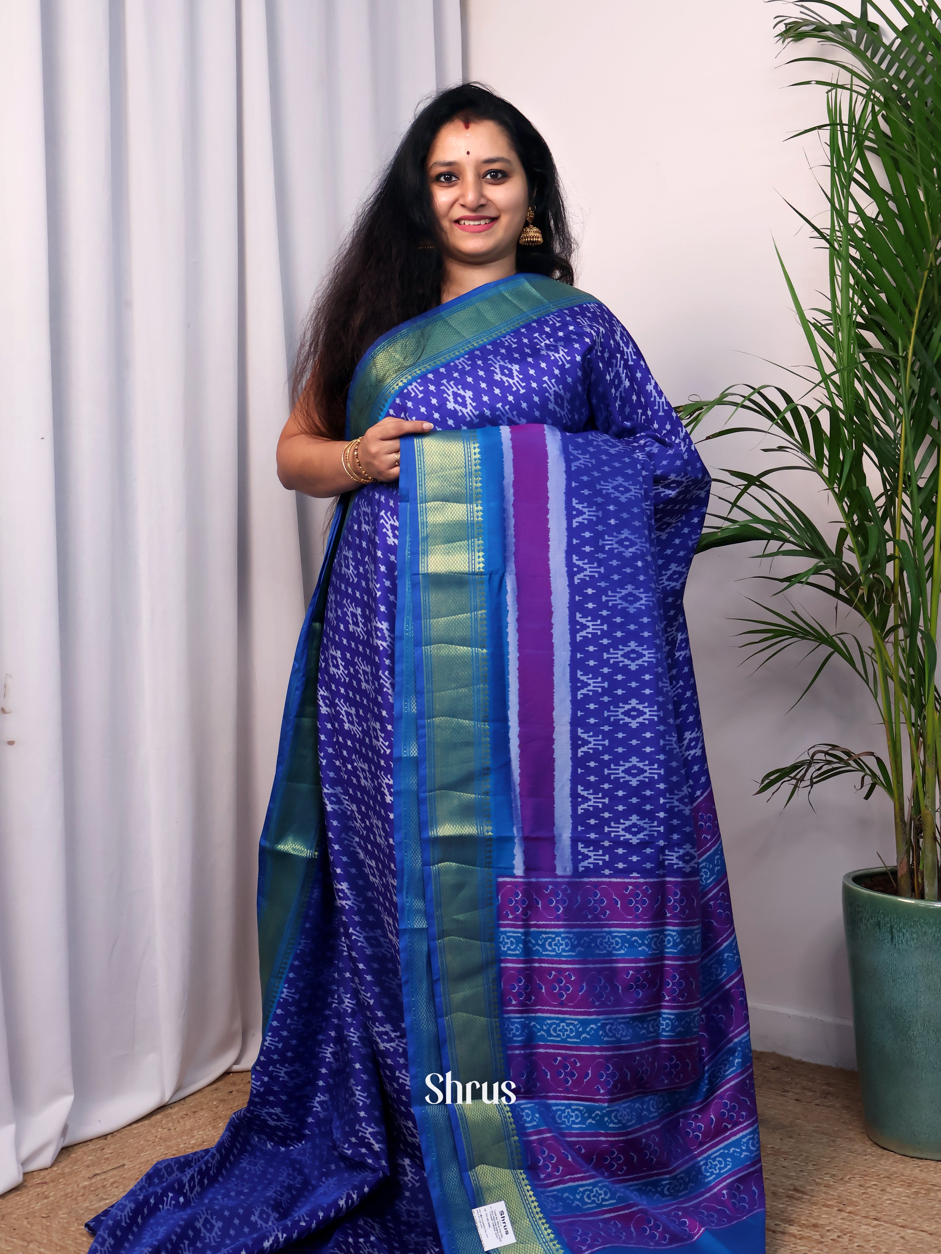 Blue & Purple - Semi Patola Saree - Shop on Shrus.com
