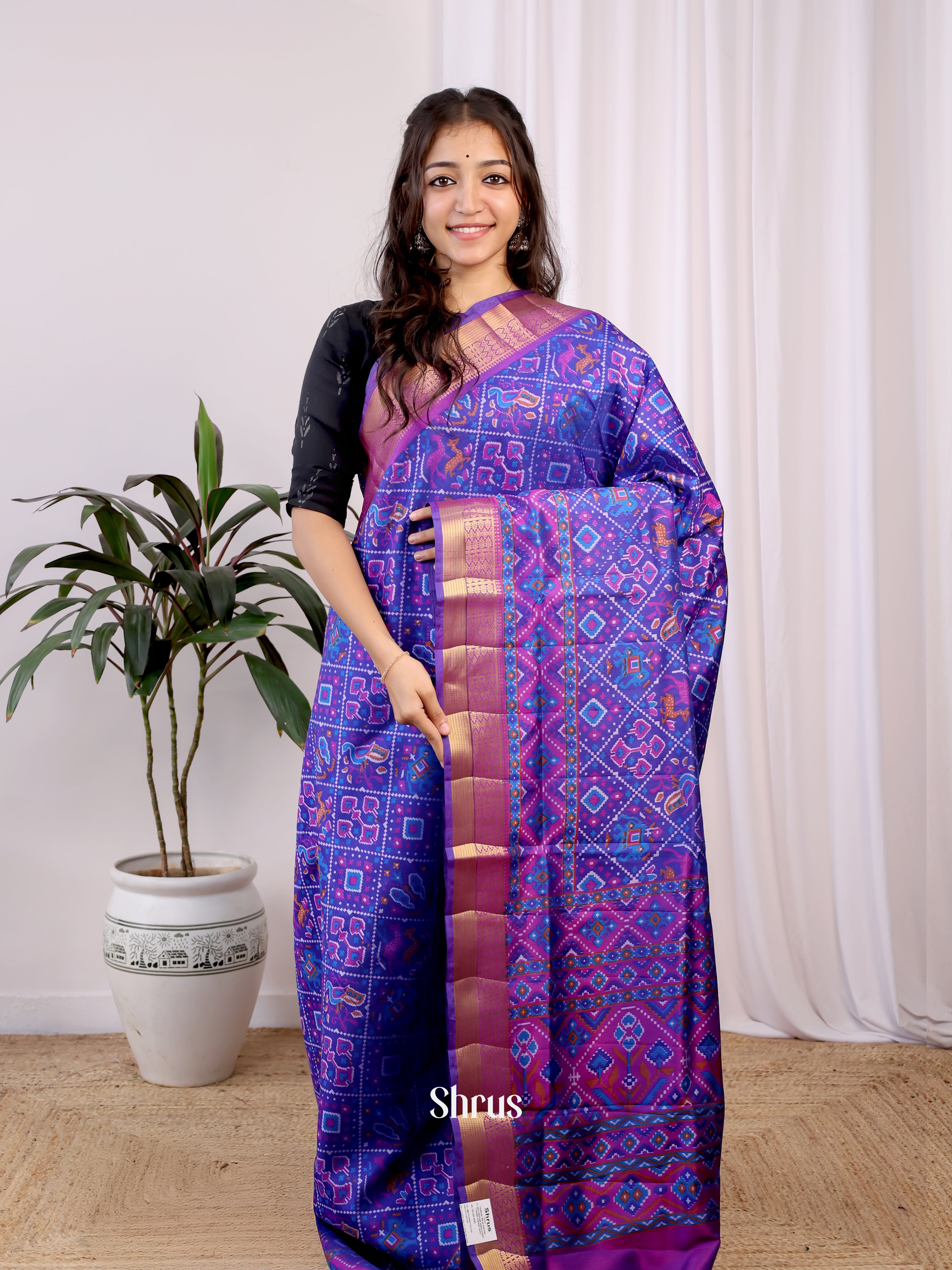 Blue & Purple - Semi Patola Saree - Shop on Shrus.com