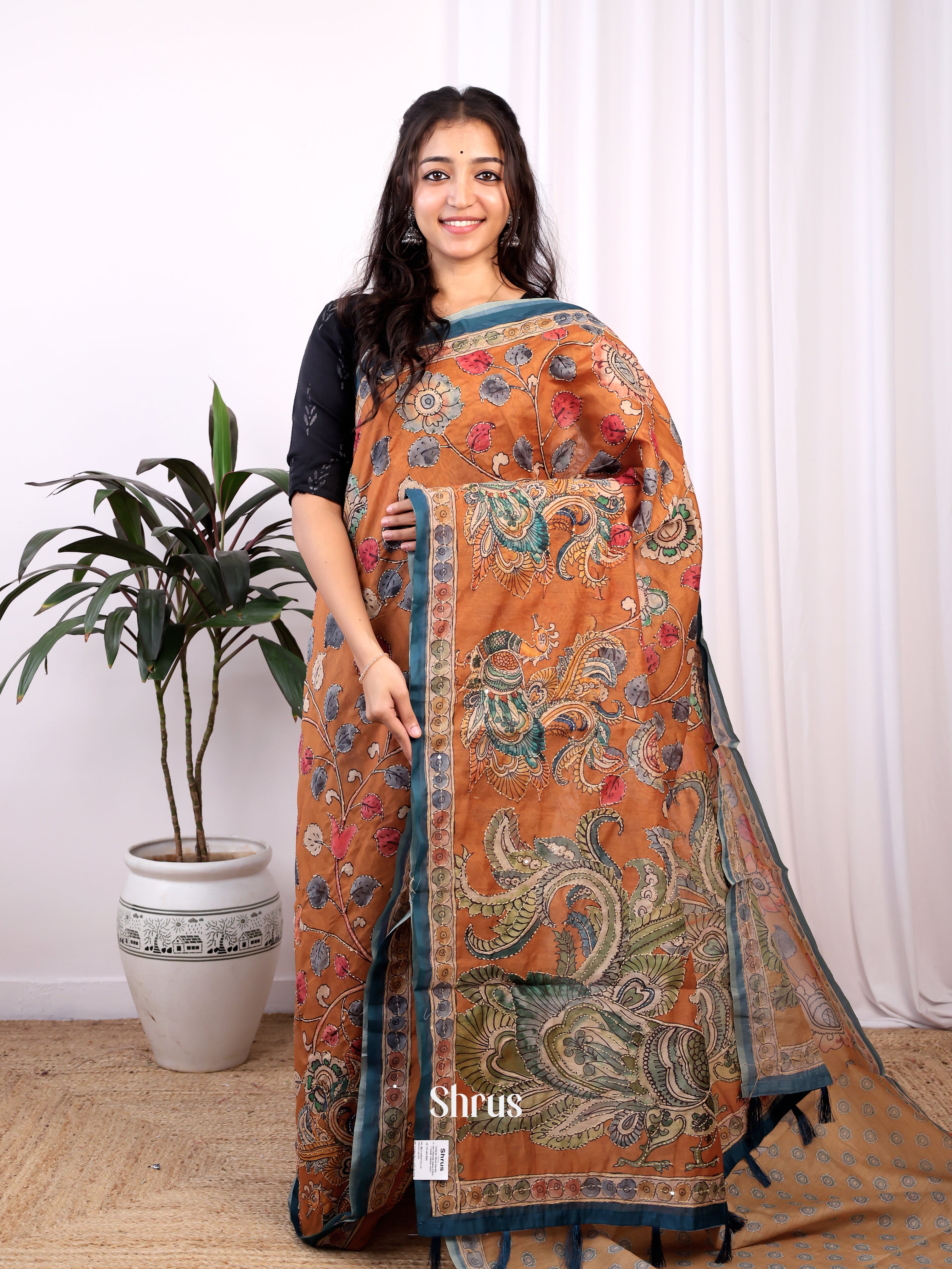 Brick & Green- Semi Kantha Saree - Shop on Shrus.com