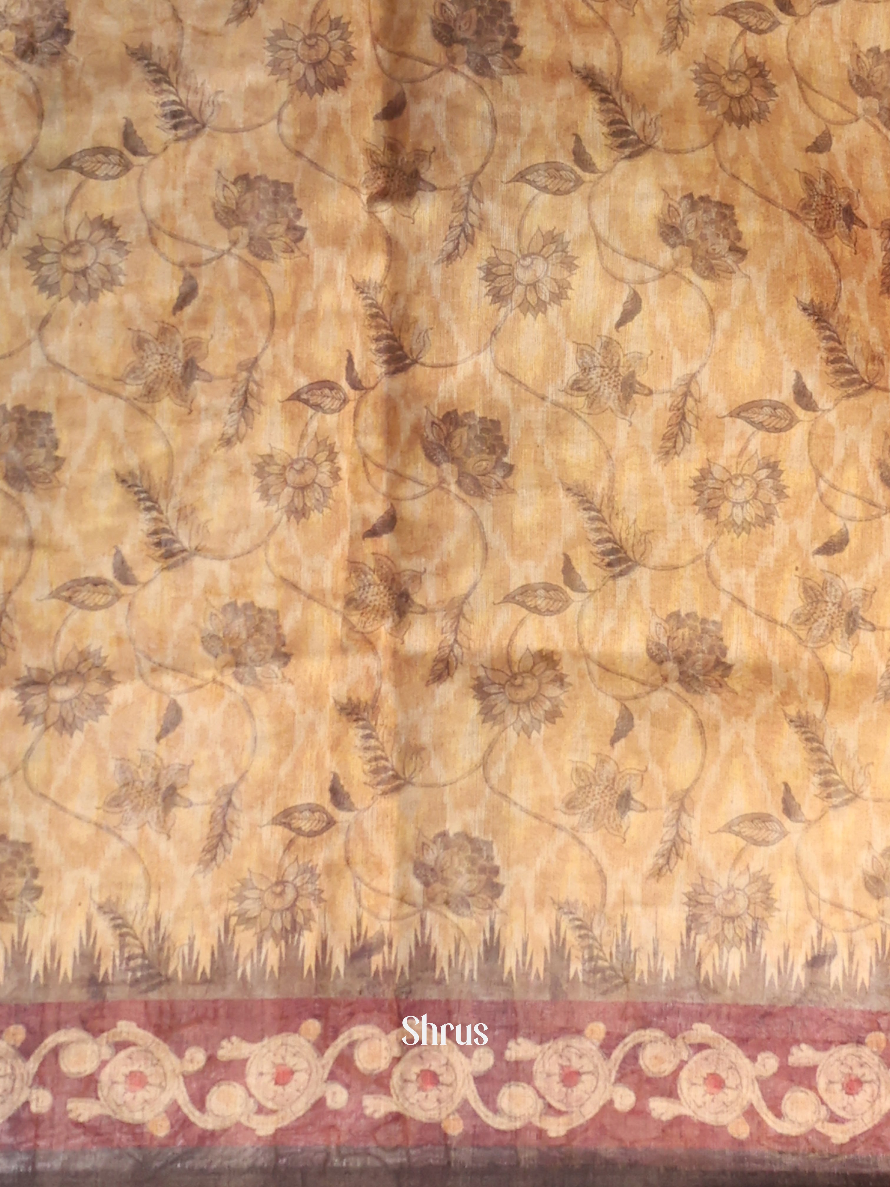 Cream & Brown- Semi Kantha Saree - Shop on Shrus.com