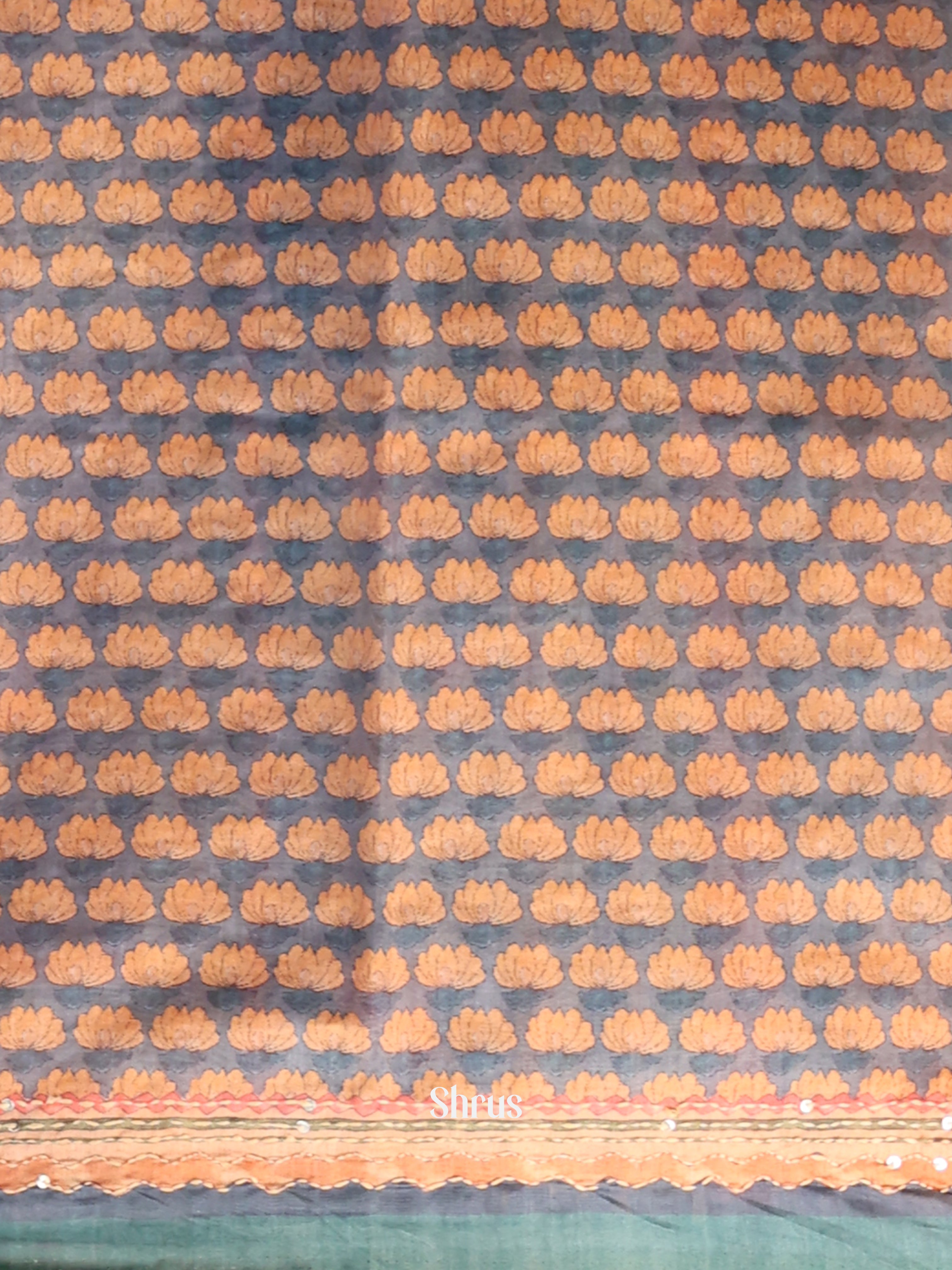 Brown & Green- Semi Kantha Saree - Shop on Shrus.com