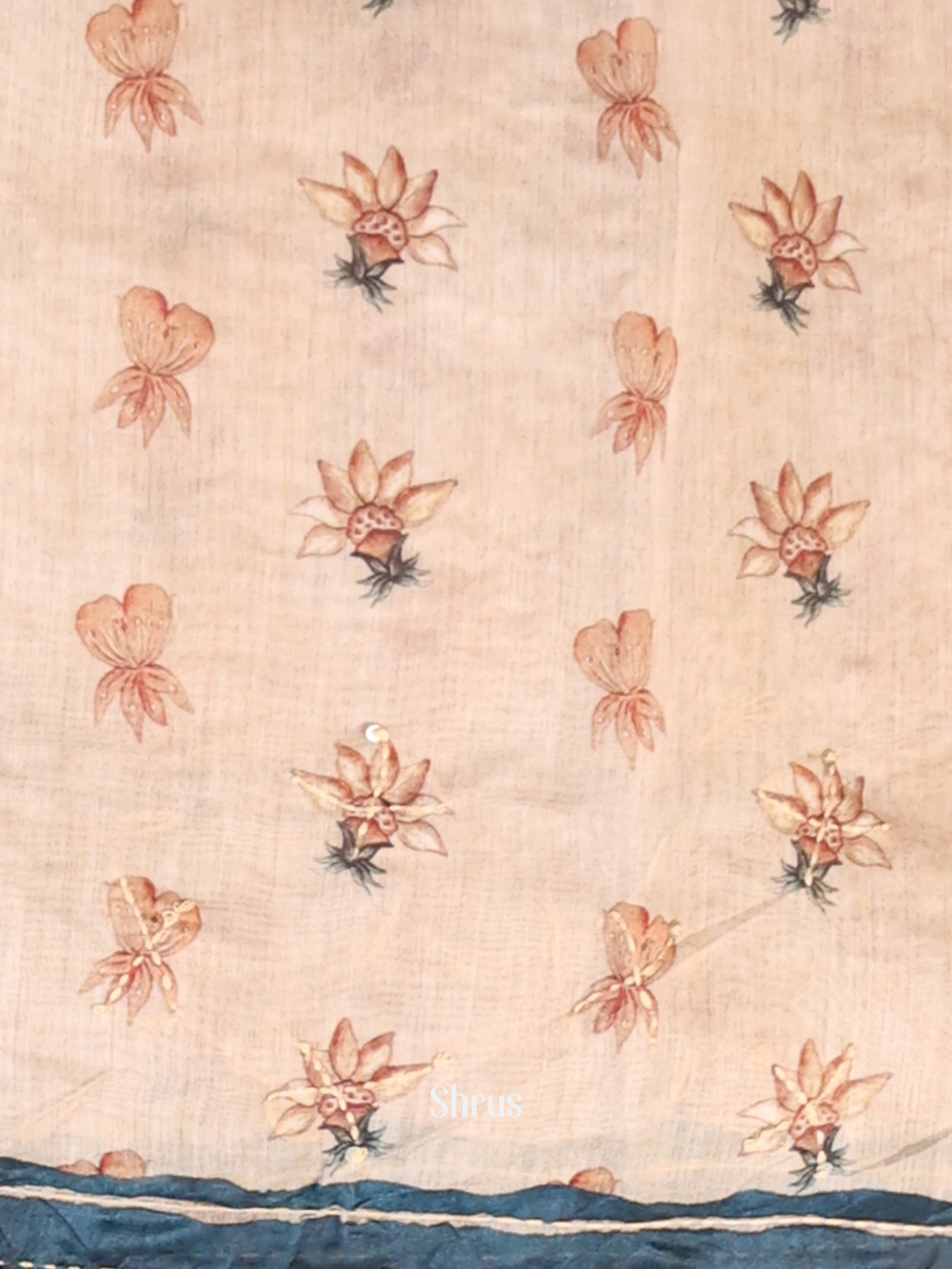 Cream & Brown - Semi Kantha Saree - Shop on Shrus.com