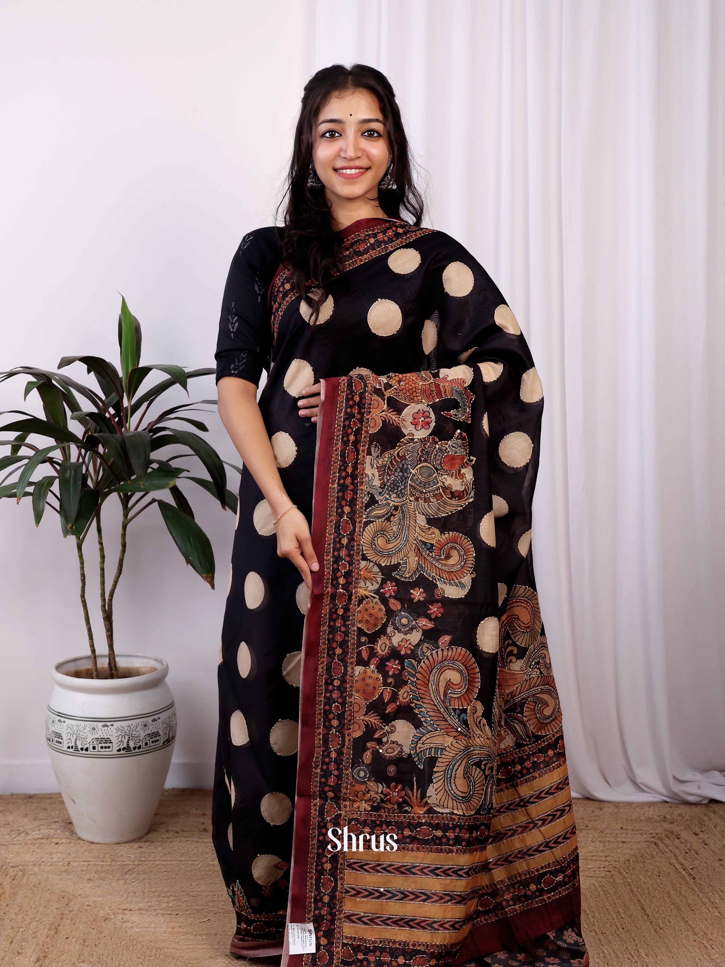 Black & Brown- Semi Kantha Saree - Shop on Shrus.com
