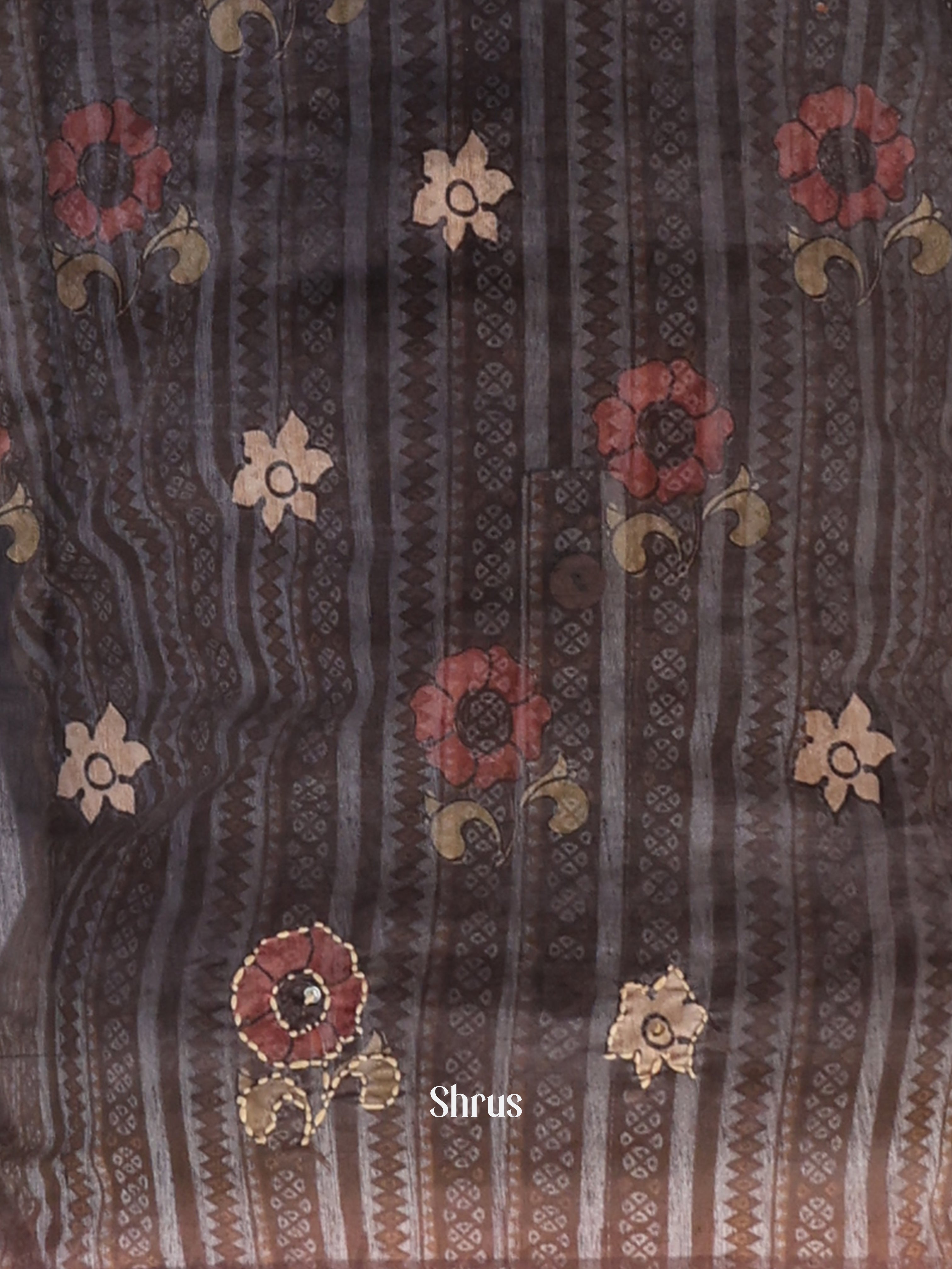 Grey & Brown - Semi Kantha Saree - Shop on Shrus.com