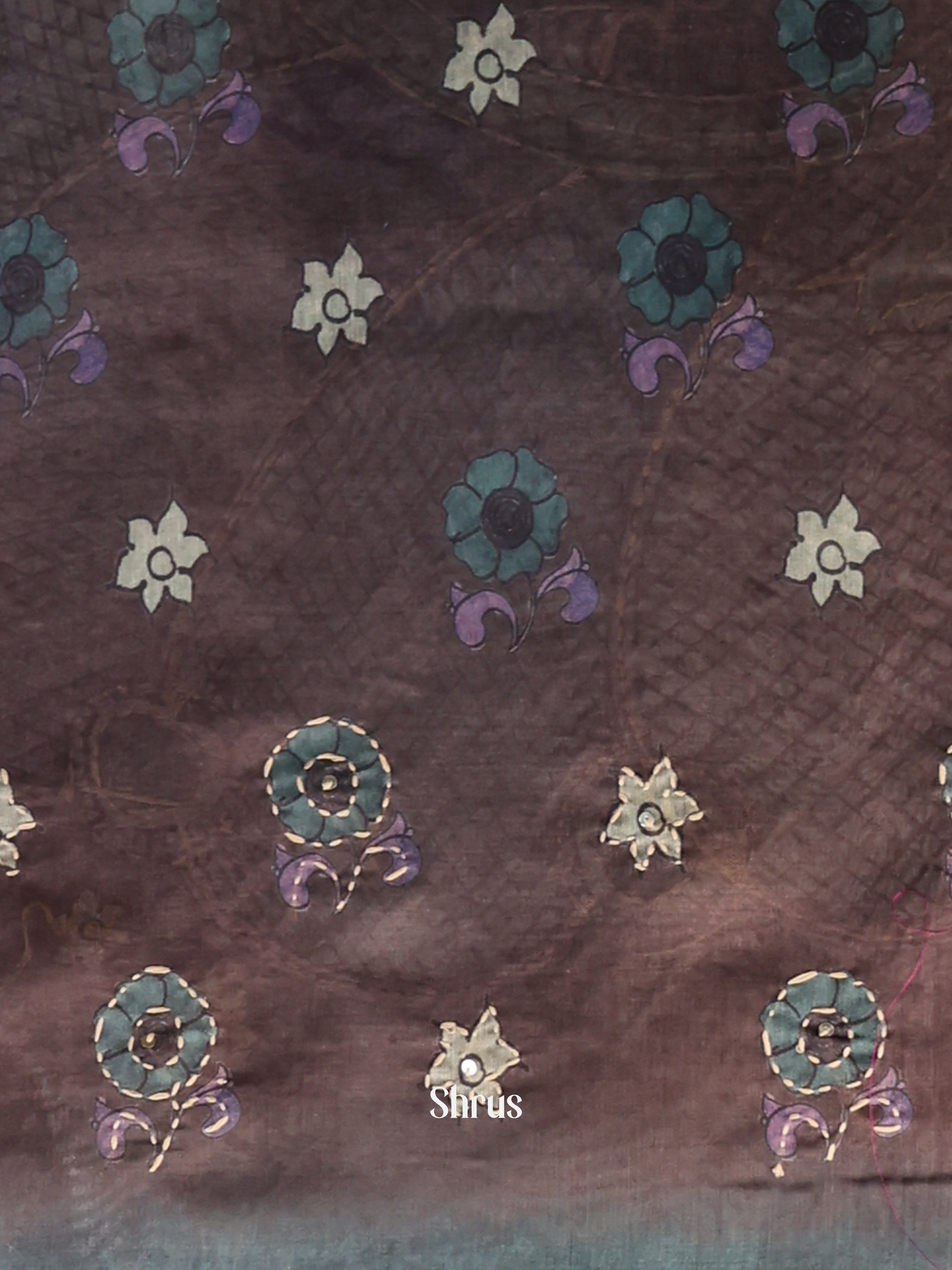 Green & Brown- Semi Kantha Saree - Shop on Shrus.com