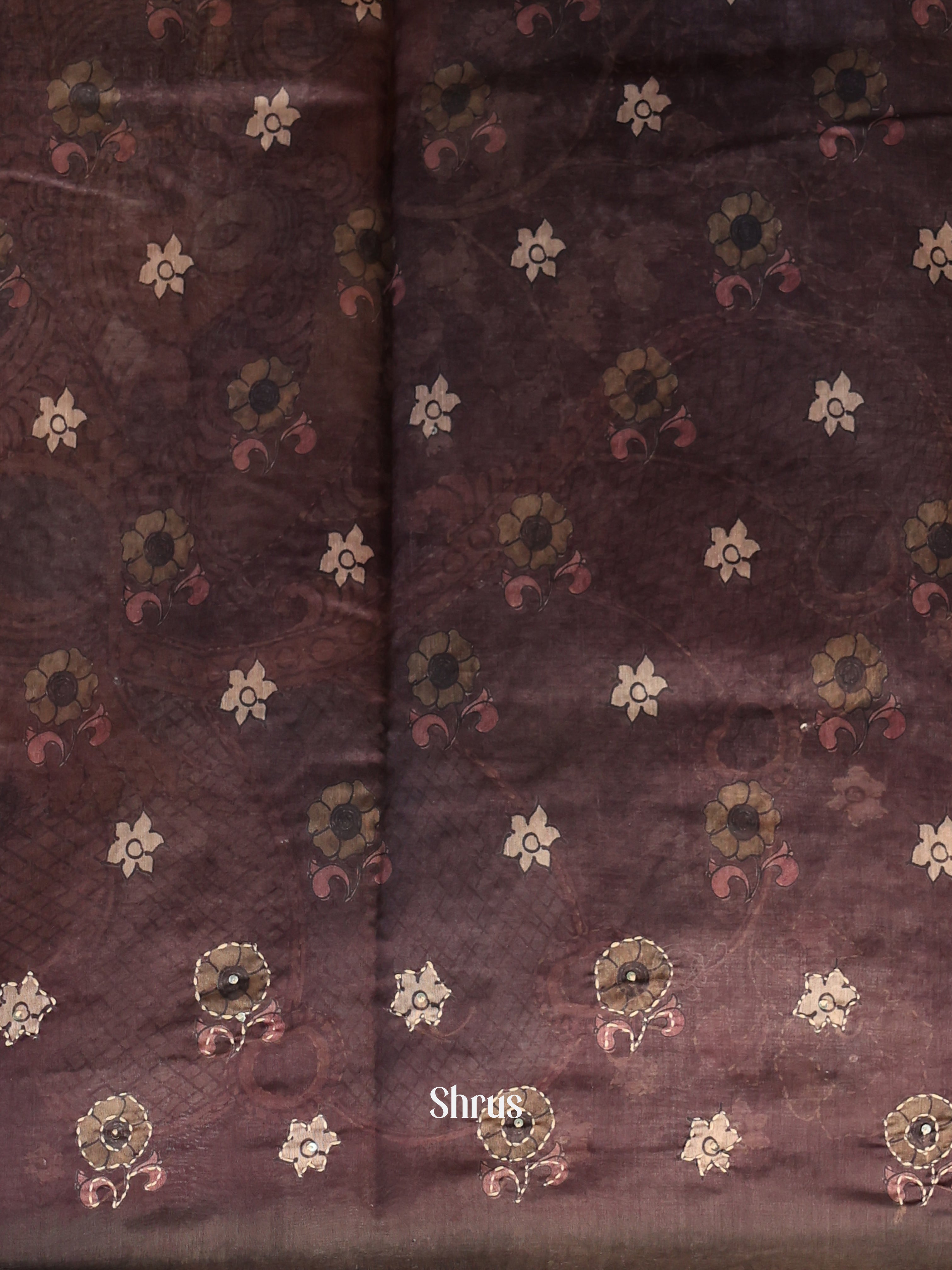 Grey & Brown- Semi Kantha Saree - Shop on Shrus.com