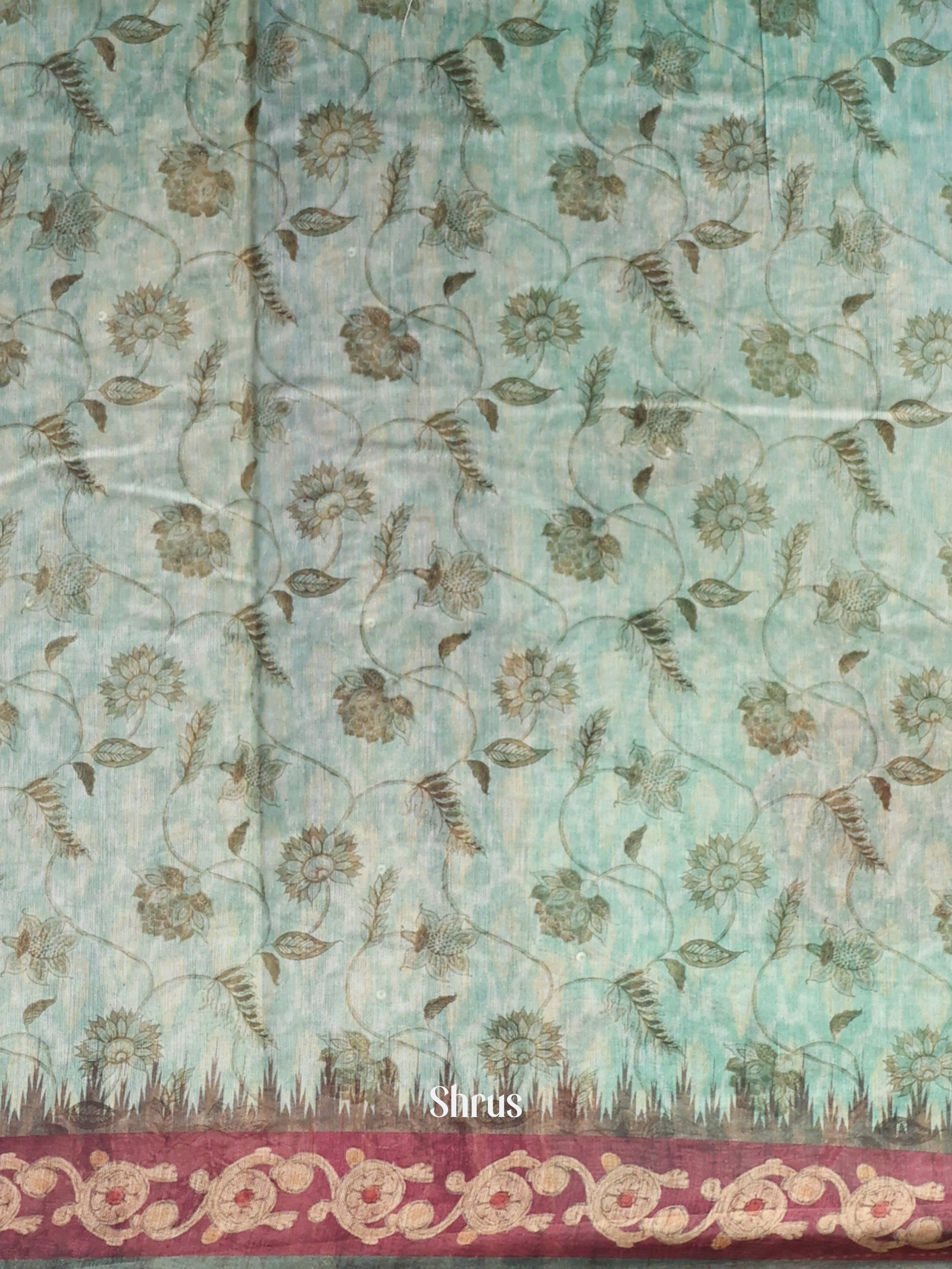 Green & Brown - Semi Kantha Saree - Shop on Shrus.com