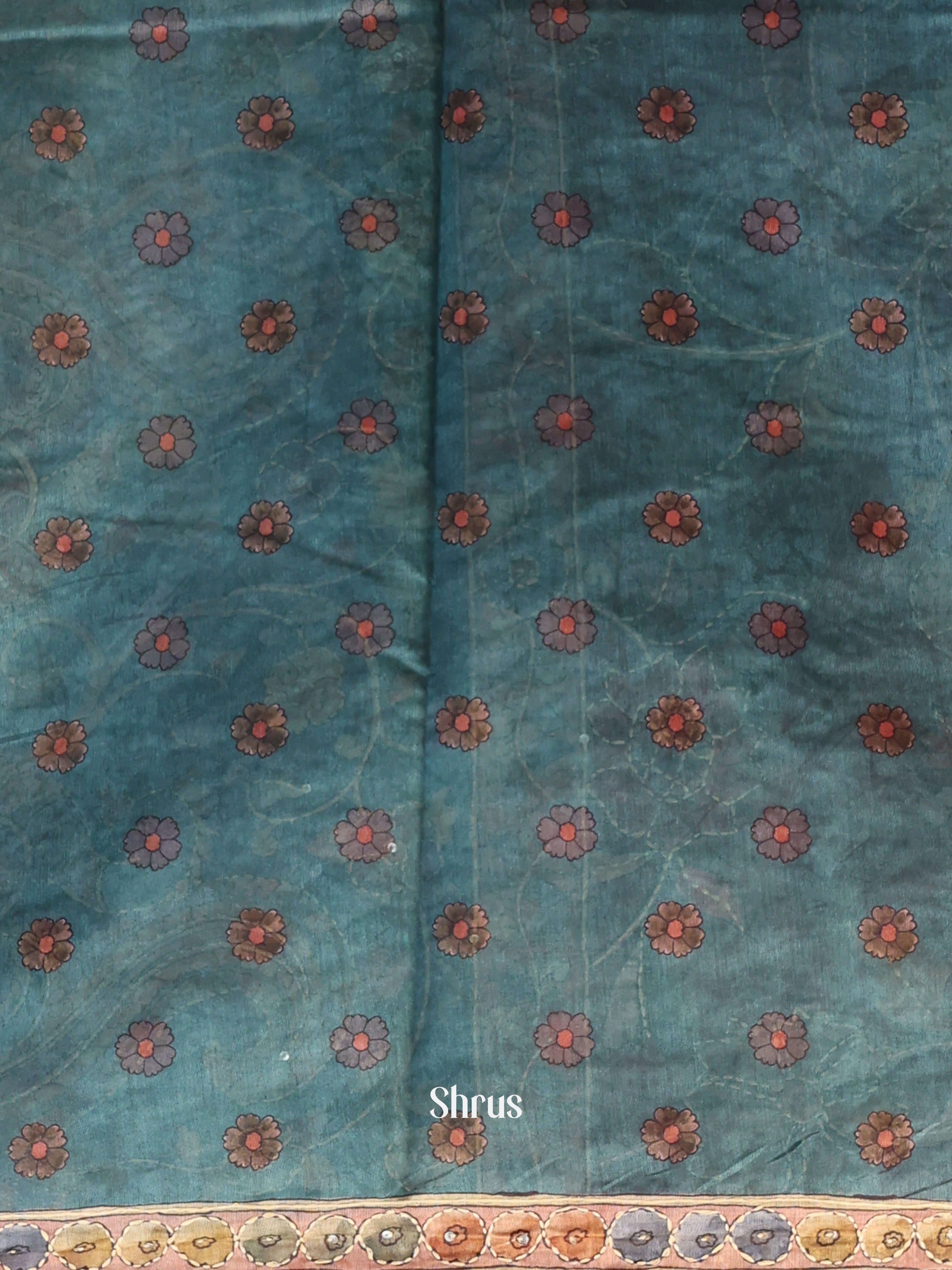 Brown & Green - Semi Kantha Saree - Shop on Shrus.com