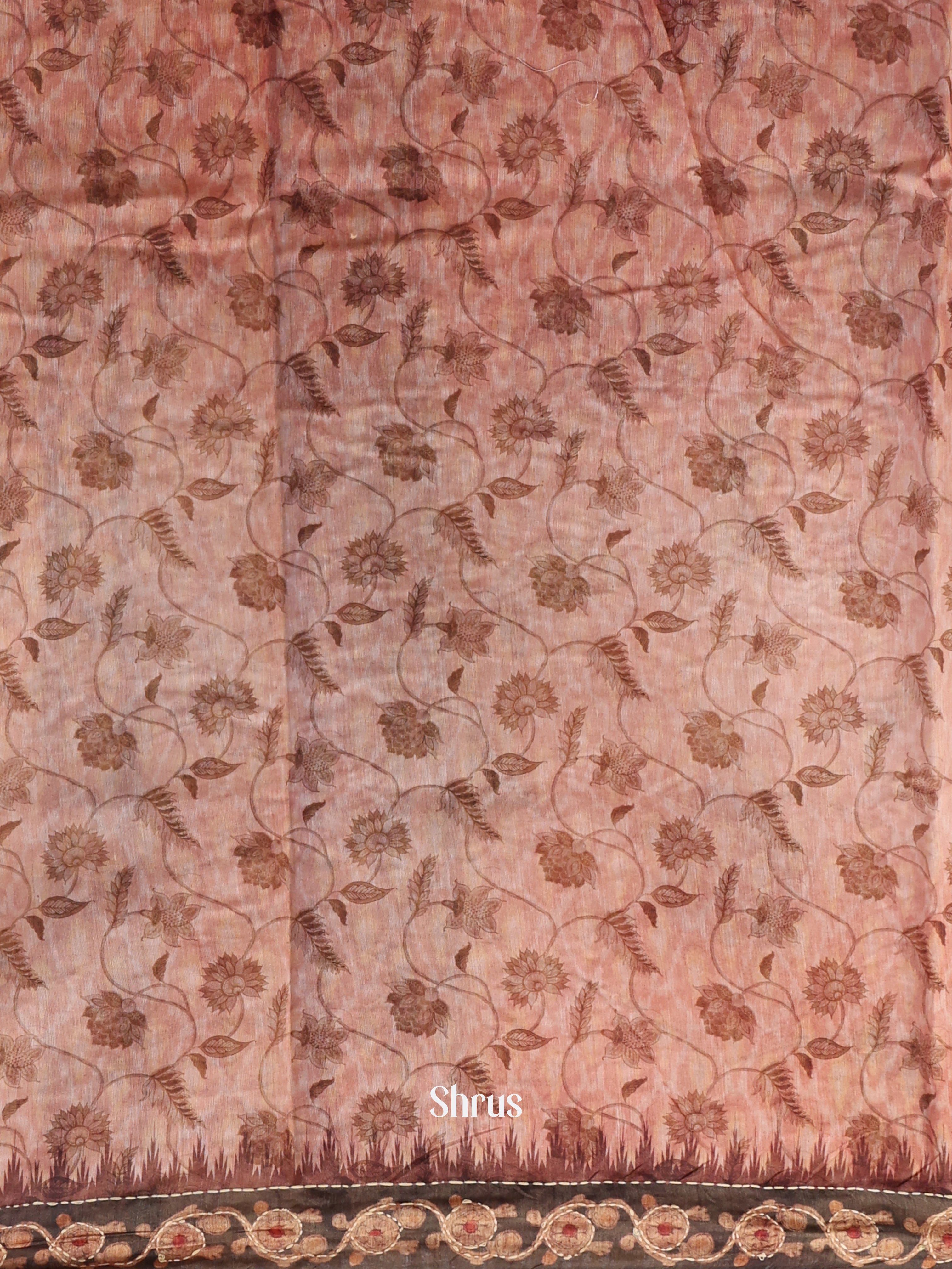 Peach & Brown - Semi Kantha Saree - Shop on Shrus.com