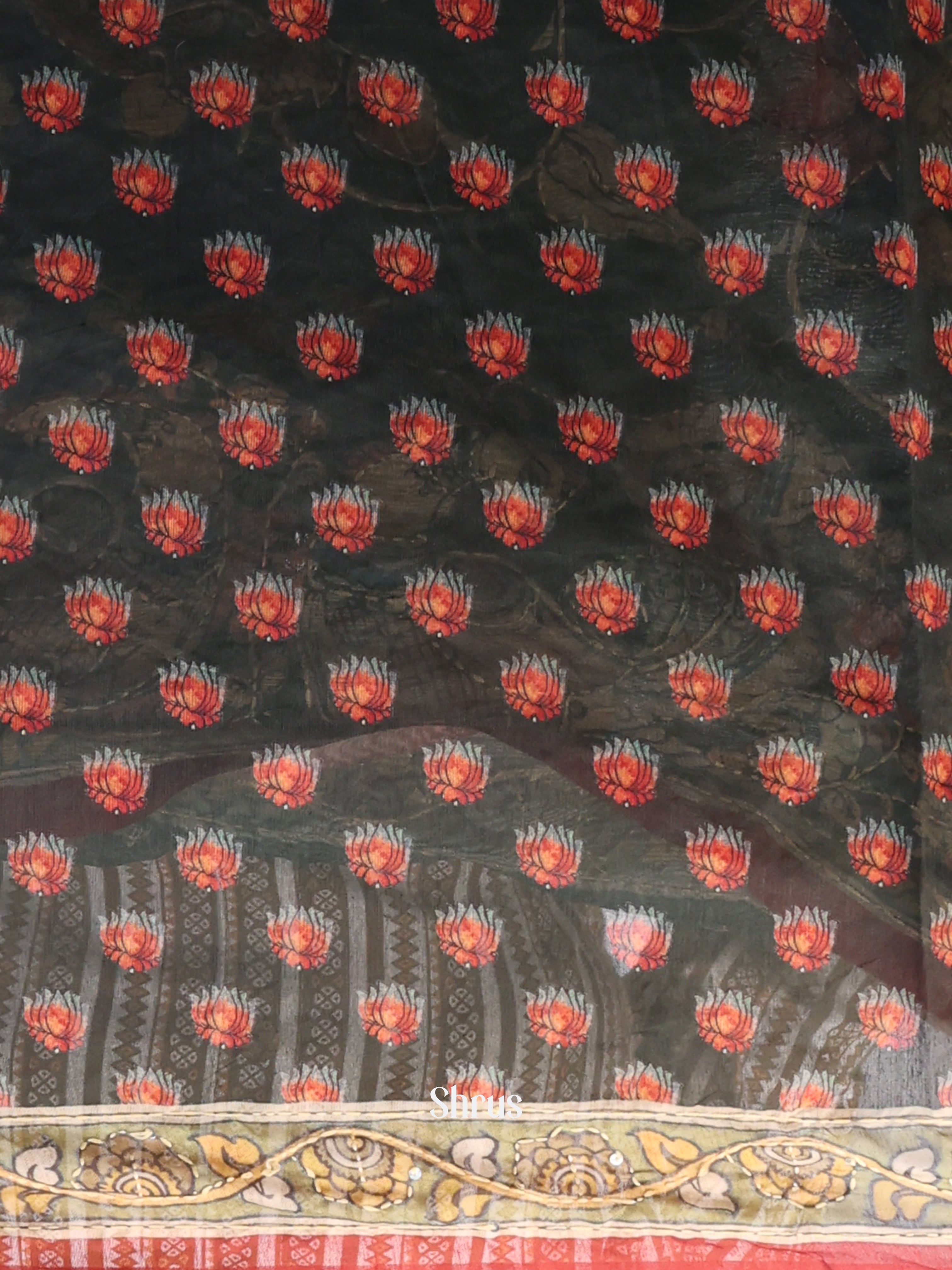 Black & Maroon - Semi Kantha Saree - Shop on Shrus.com