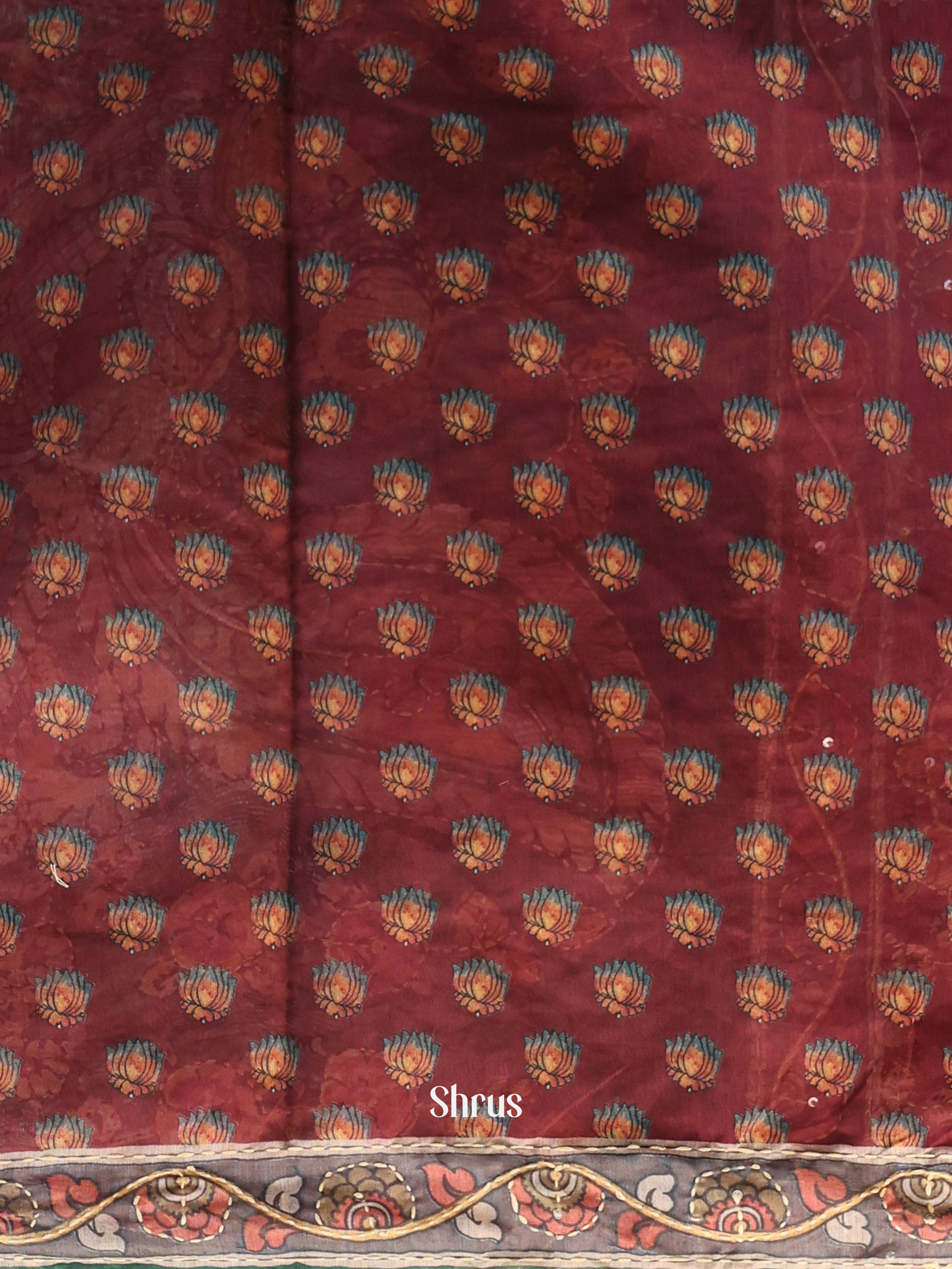 Maroon & green - Semi Kantha Saree - Shop on Shrus.com