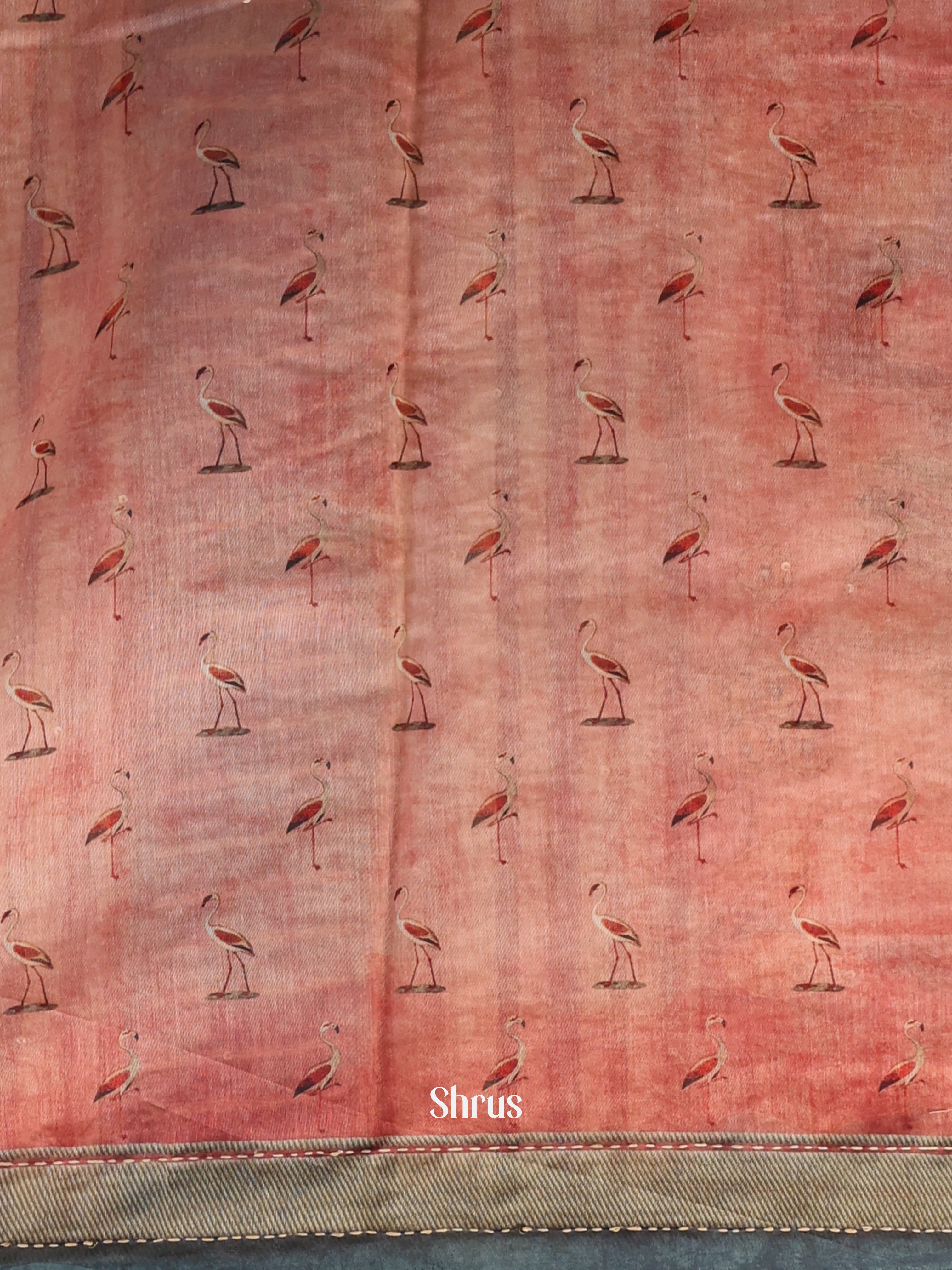 Peachish Pink & Grey - Semi Kantha Saree - Shop on Shrus.com