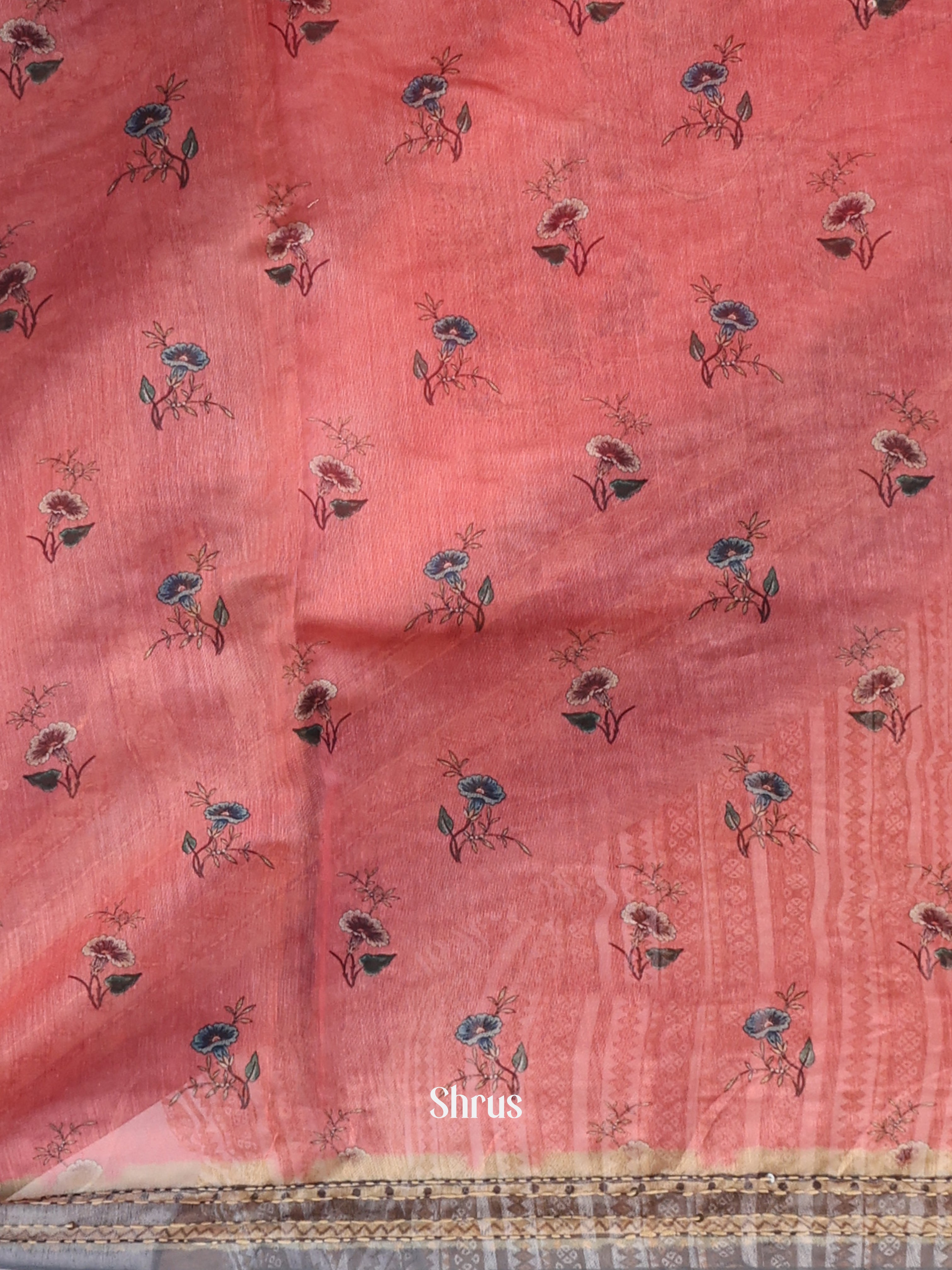 Pink & Grey - Semi Kantha Saree - Shop on Shrus.com