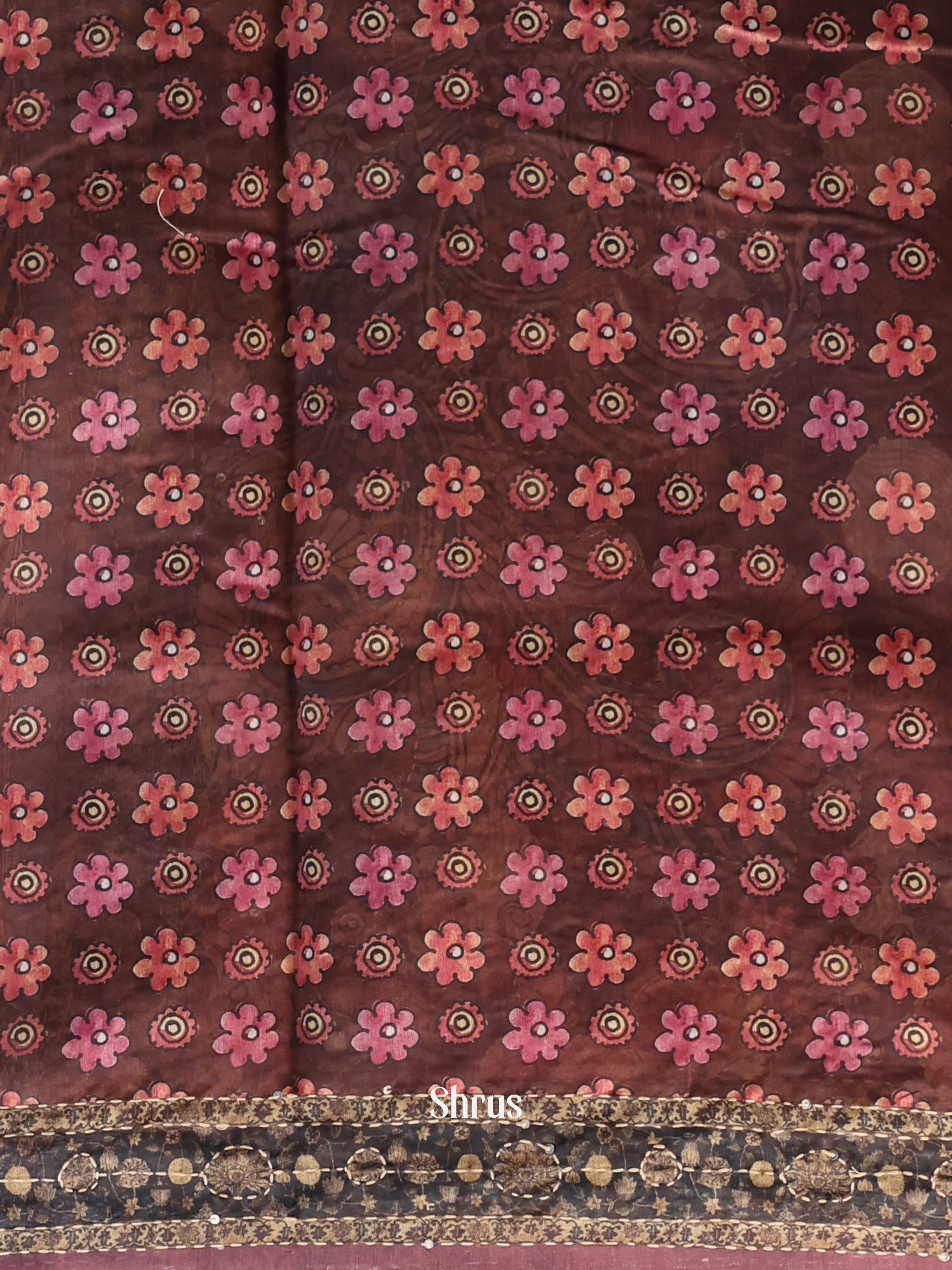 Brown & Grey- Semi Kantha Saree - Shop on Shrus.com