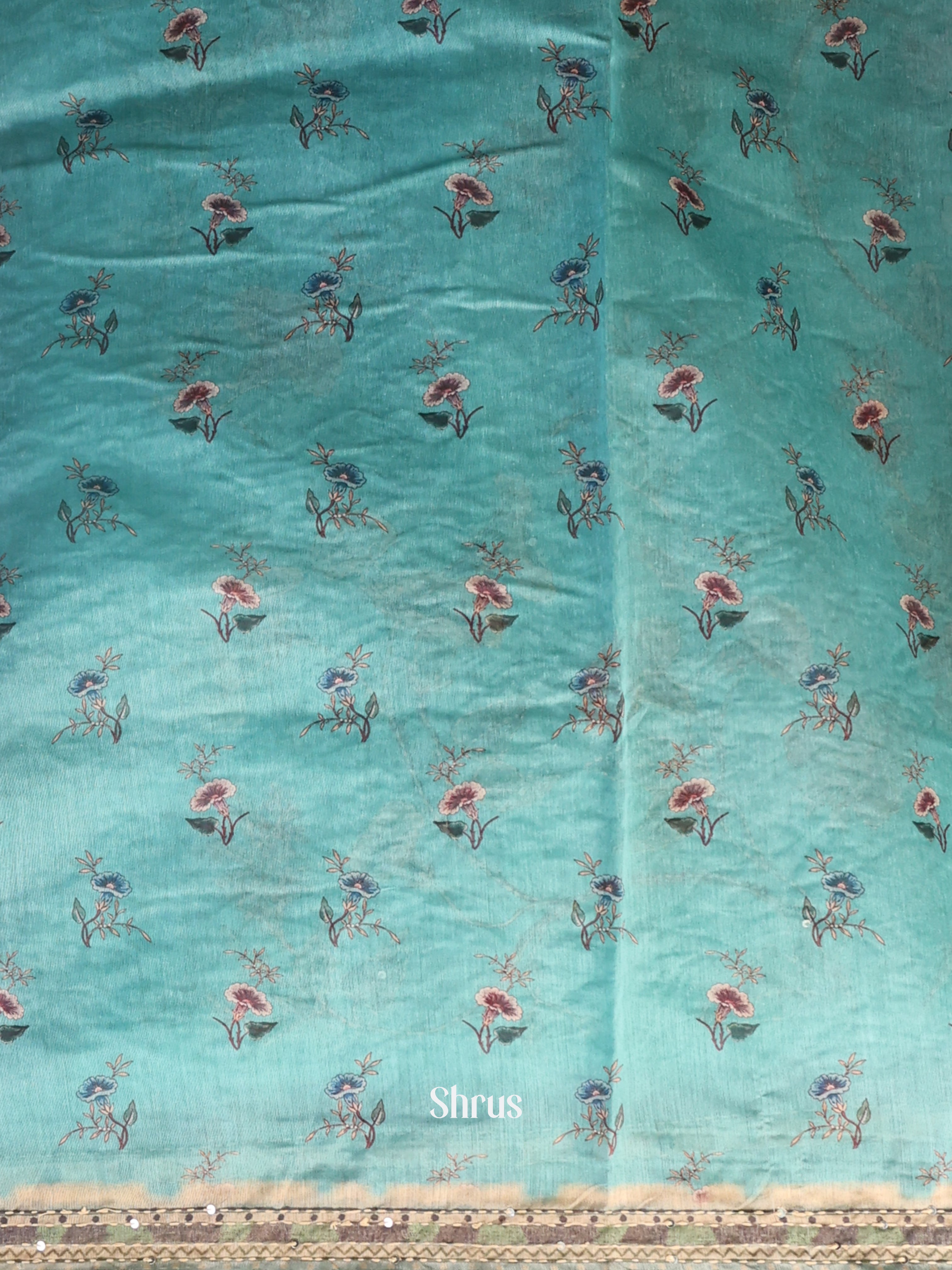 Blue & Green - Semi Kantha Saree - Shop on Shrus.com