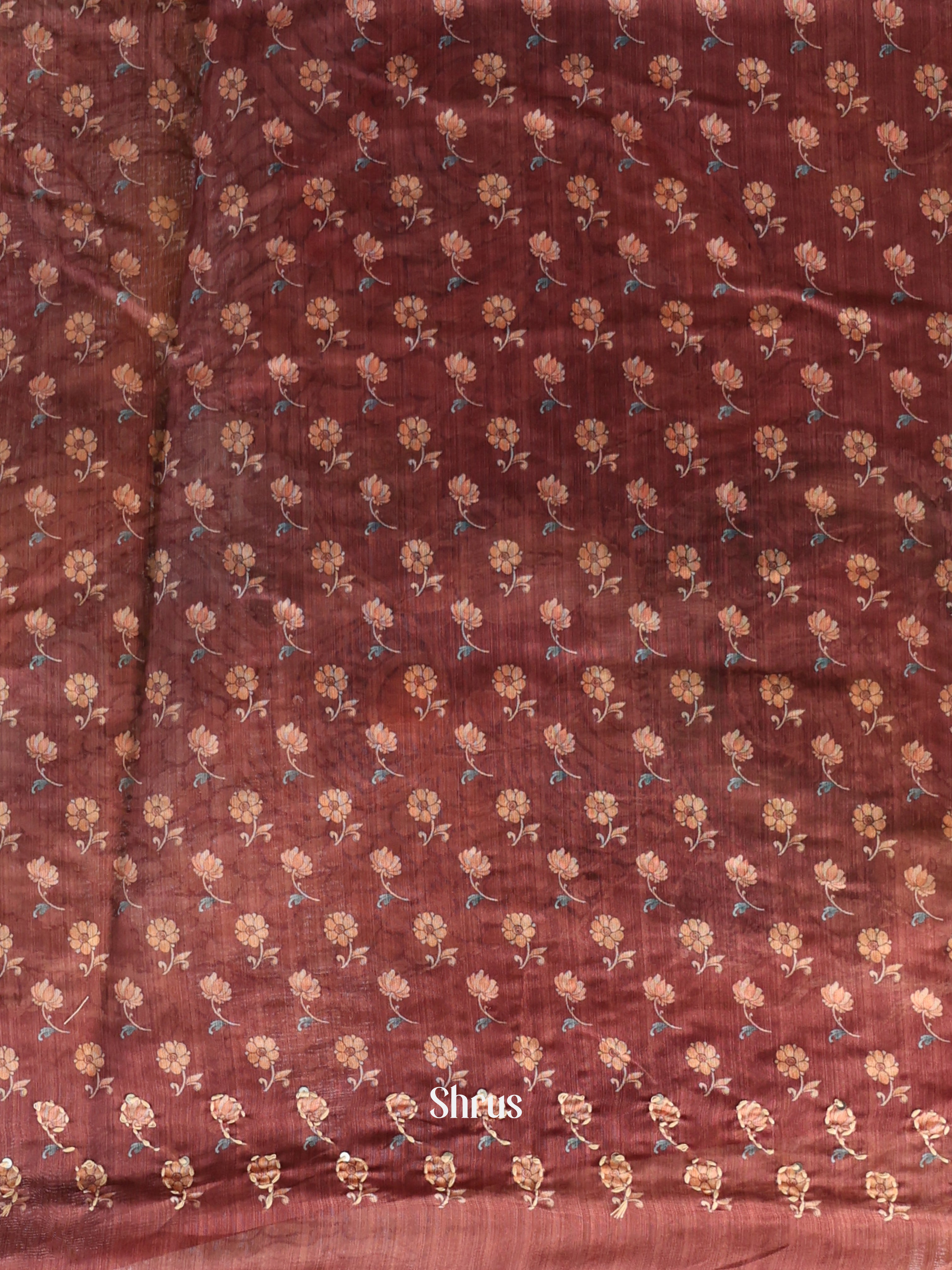 Pale Orange & Brown - Semi Kantha Saree - Shop on Shrus.com