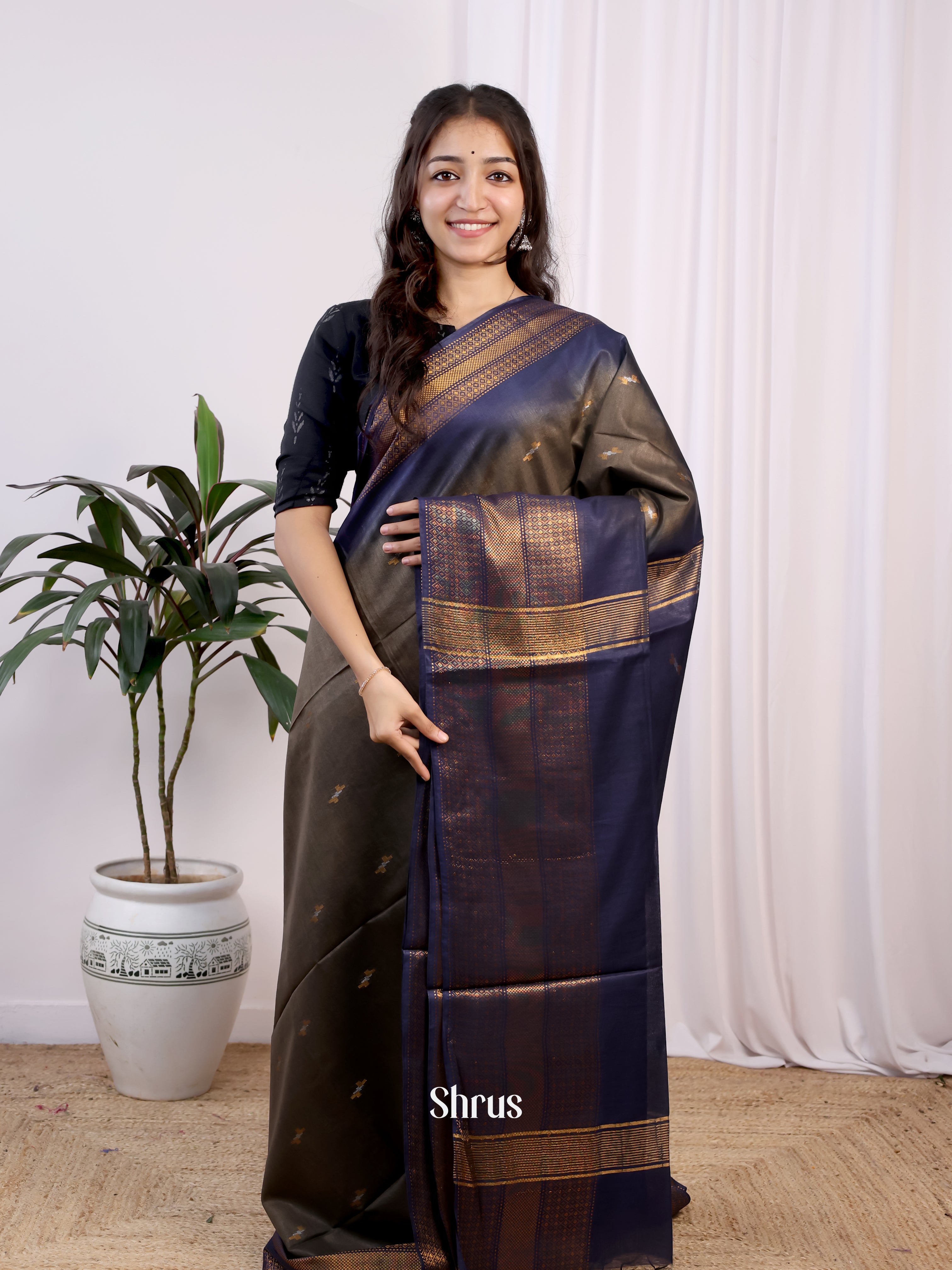 Blue - Semi Tussar Saree - Shop on Shrus.com