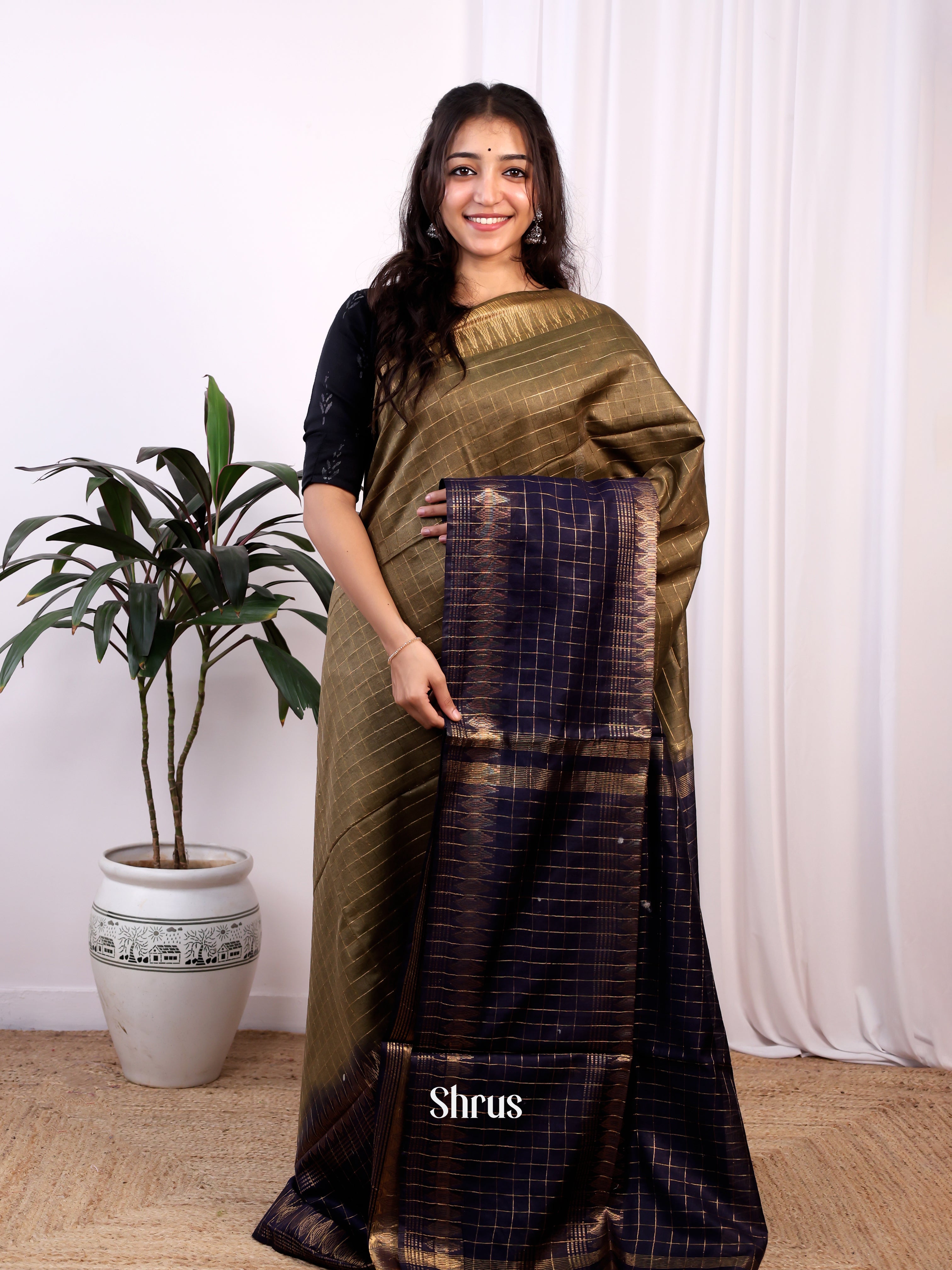 Army Green & Blue-Semi Tussar - Shop on Shrus.com