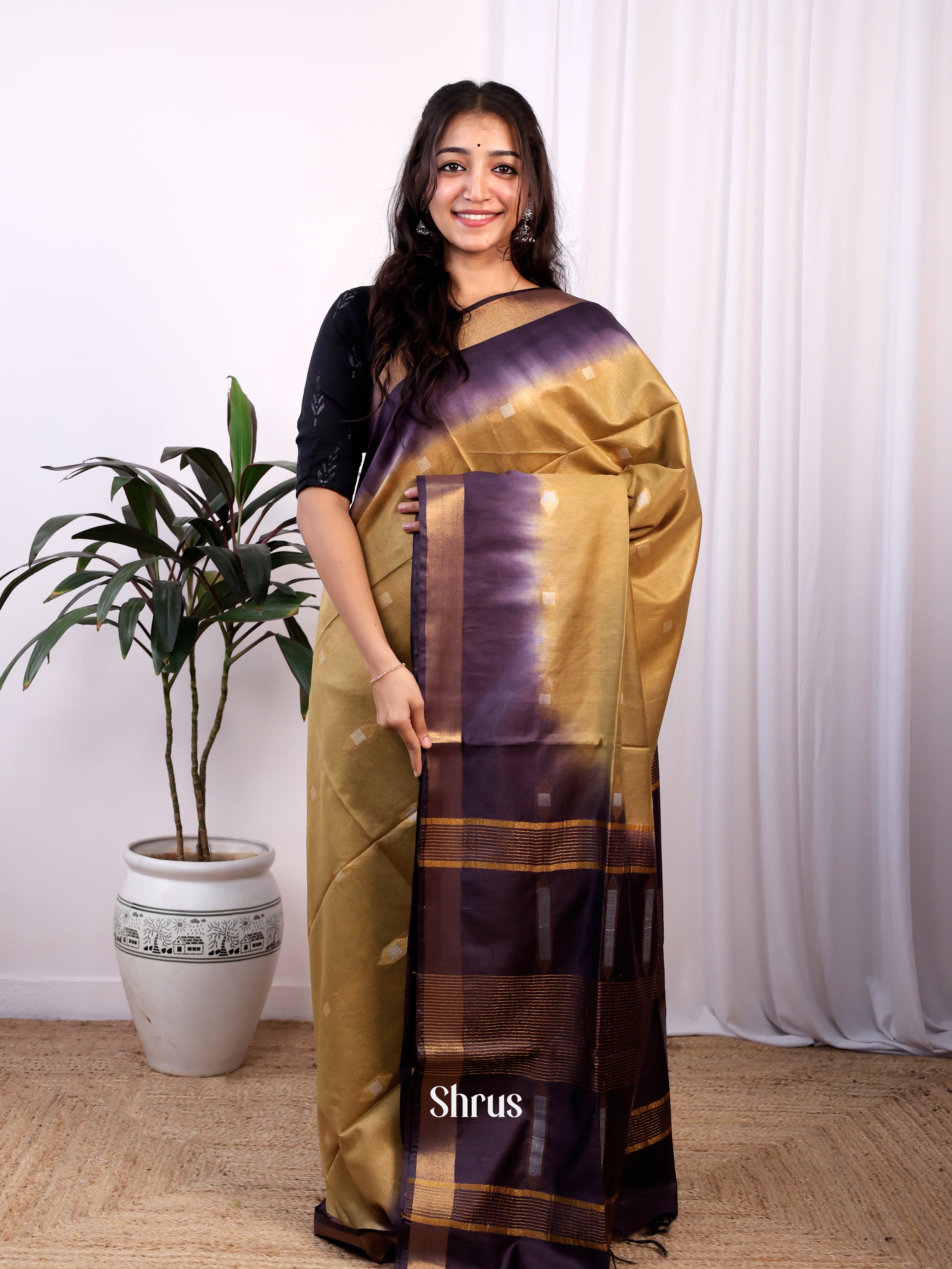Beige & Violet -Semi Tussar - Shop on Shrus.com