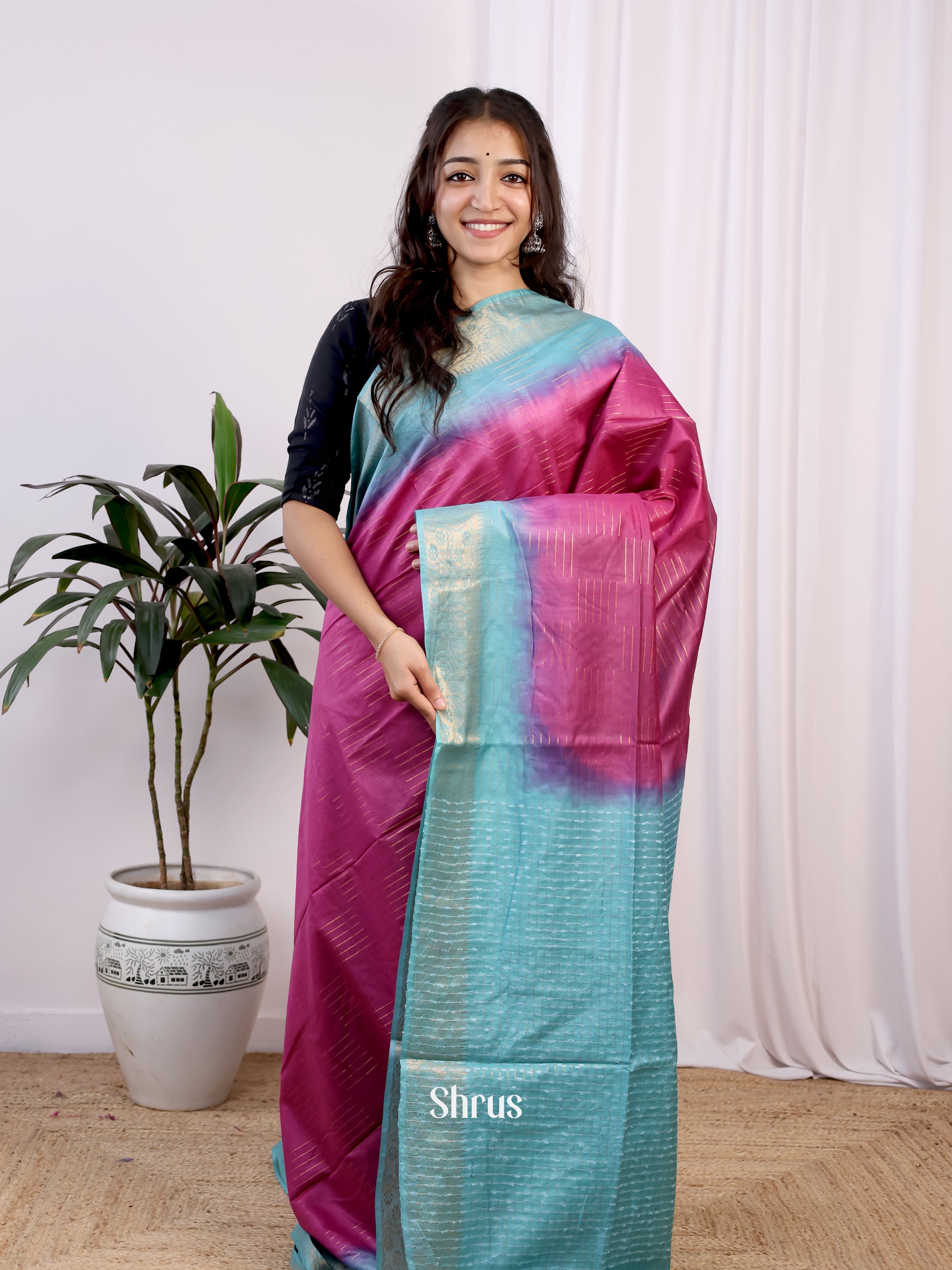 Purple & Blue -Semi Tussar - Shop on Shrus.com