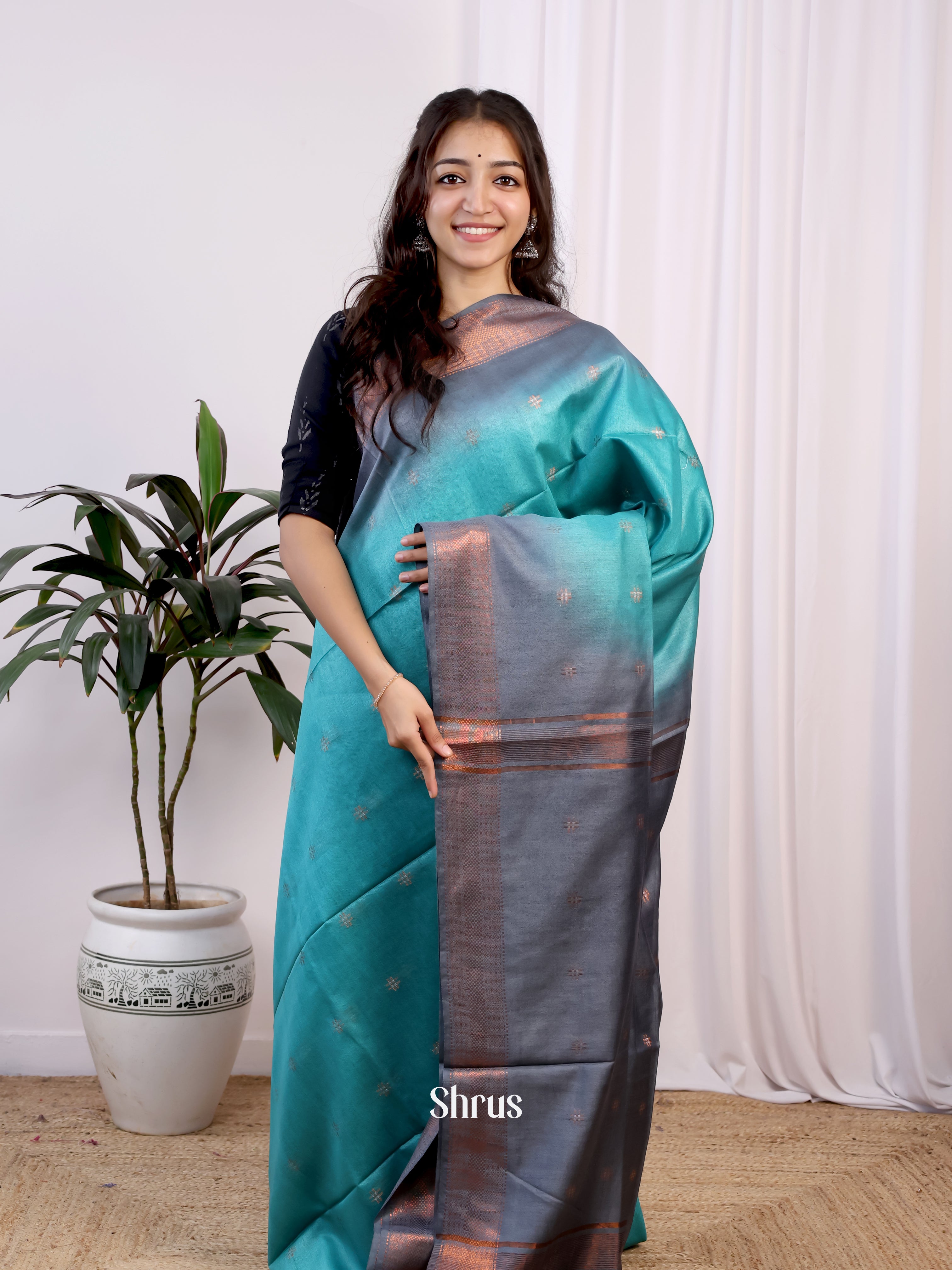 Blue & Grey -Semi Tussar - Shop on Shrus.com