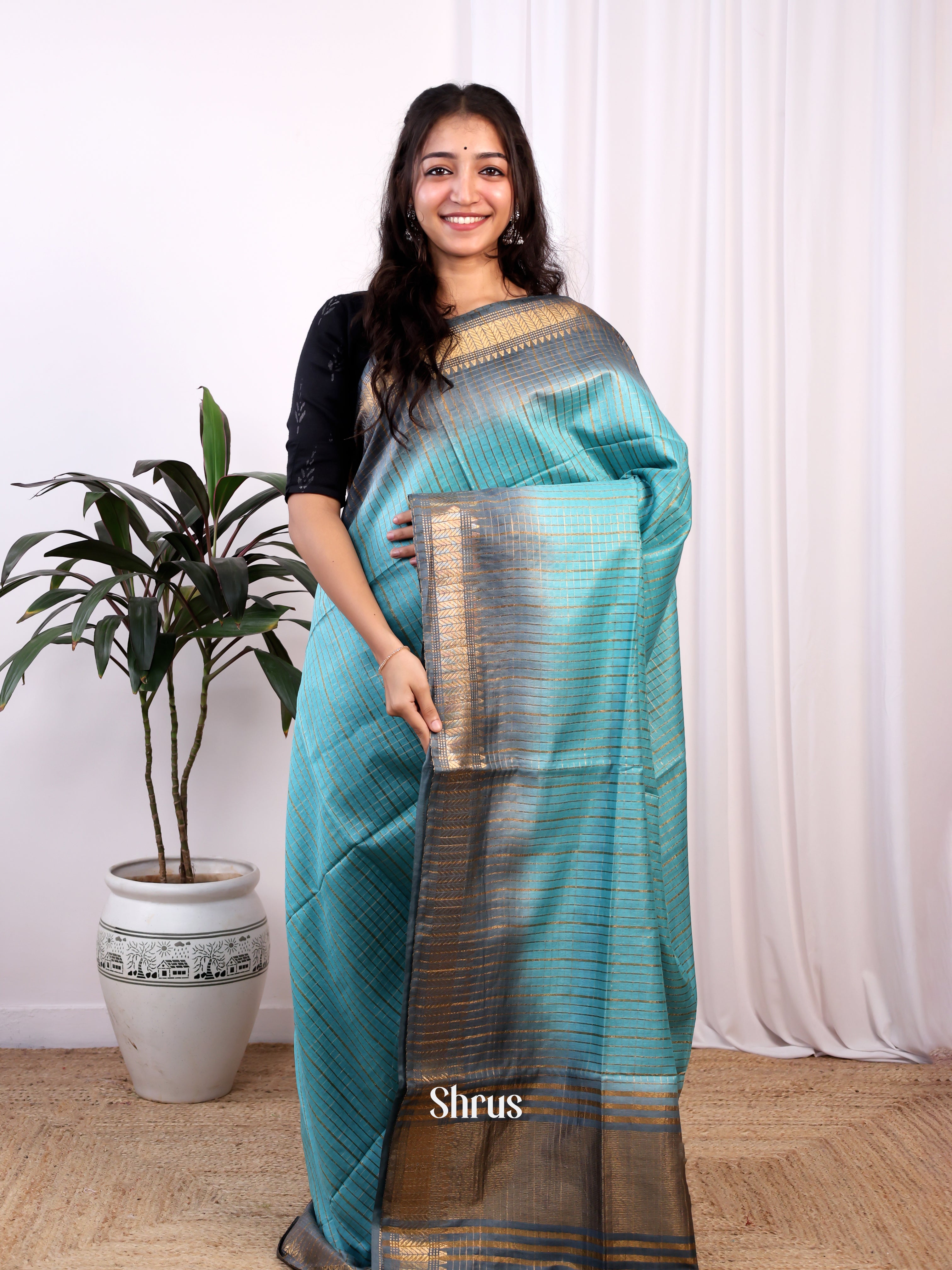 Blue & Grey -Semi Tussar - Shop on Shrus.com