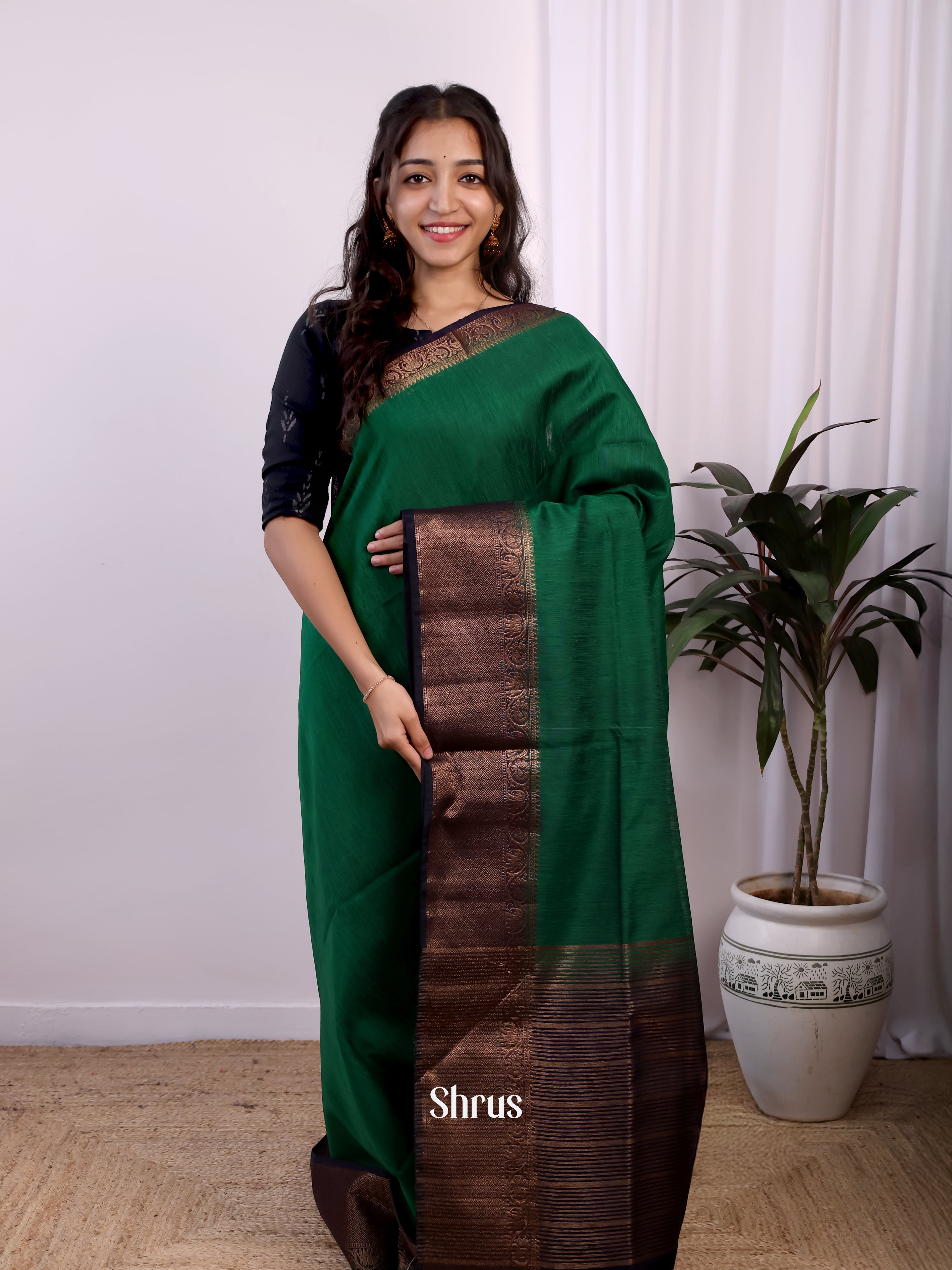 Green & Blue- Semi Jute Saree - Shop on Shrus.com