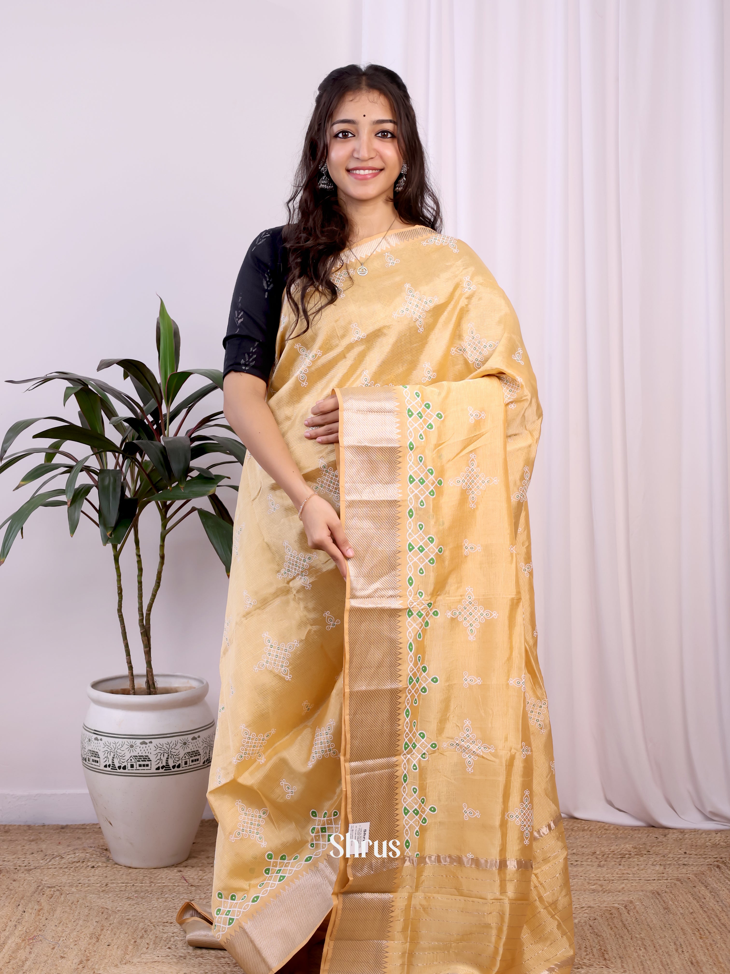 Sandal(Single Tone) - Mangalagiri silkcotton Saree - Shop on Shrus.com