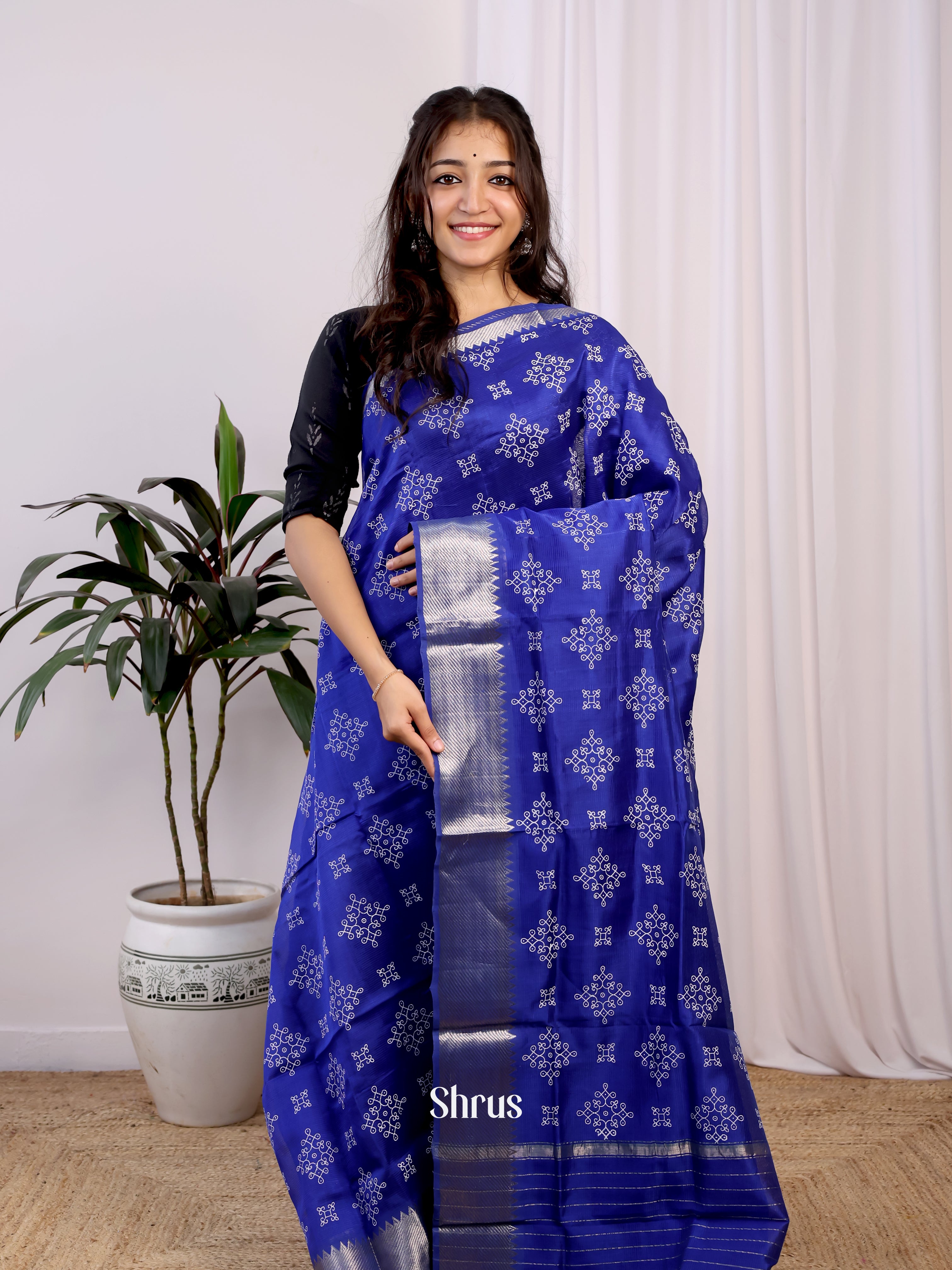 Blue(Single Tone) - Mangalagiri silkcotton Saree - Shop on Shrus.com