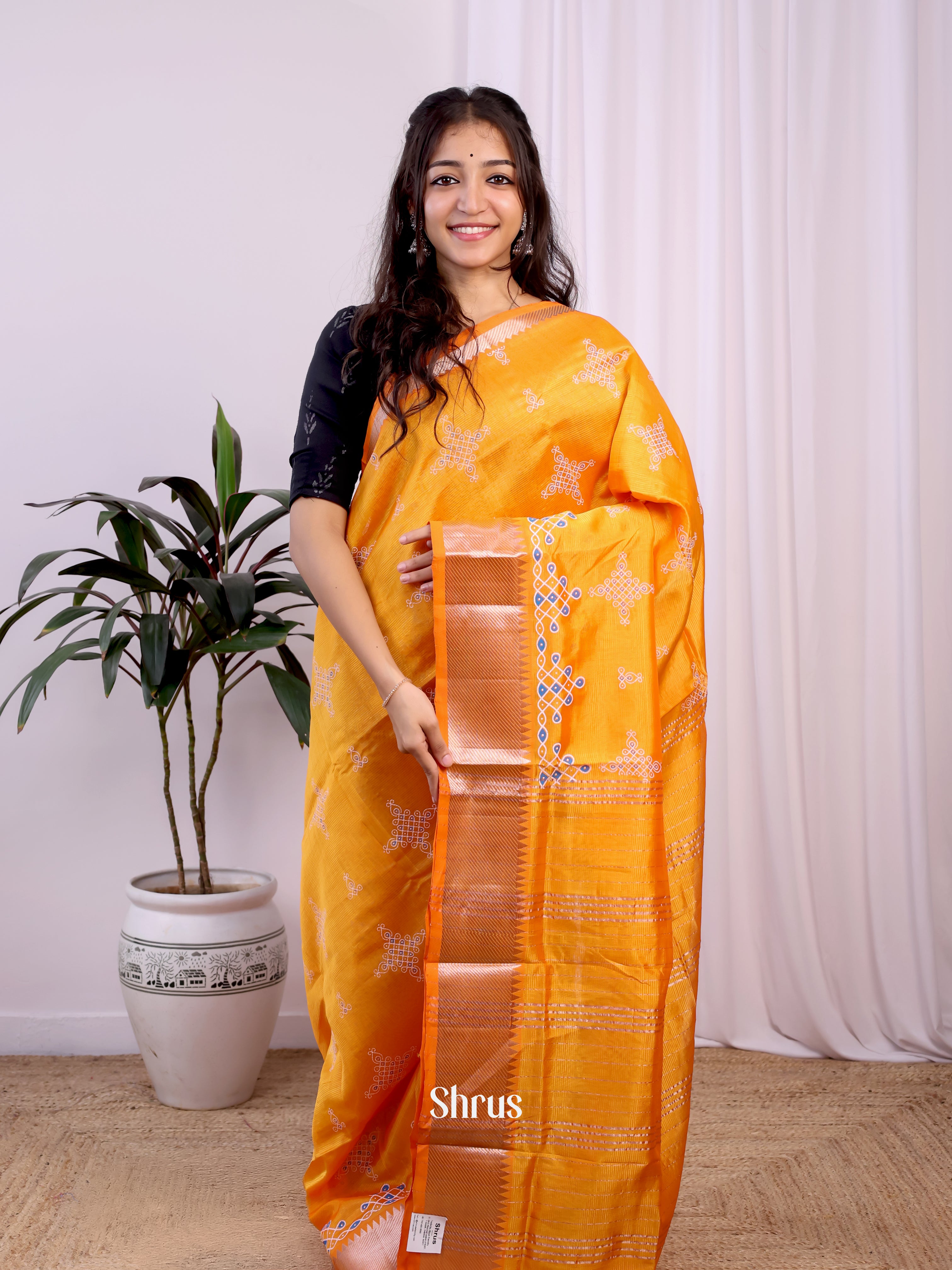 Mambhazha Yellow(Single Tone) - Mangalagiri silkcotton Saree - Shop on Shrus.com