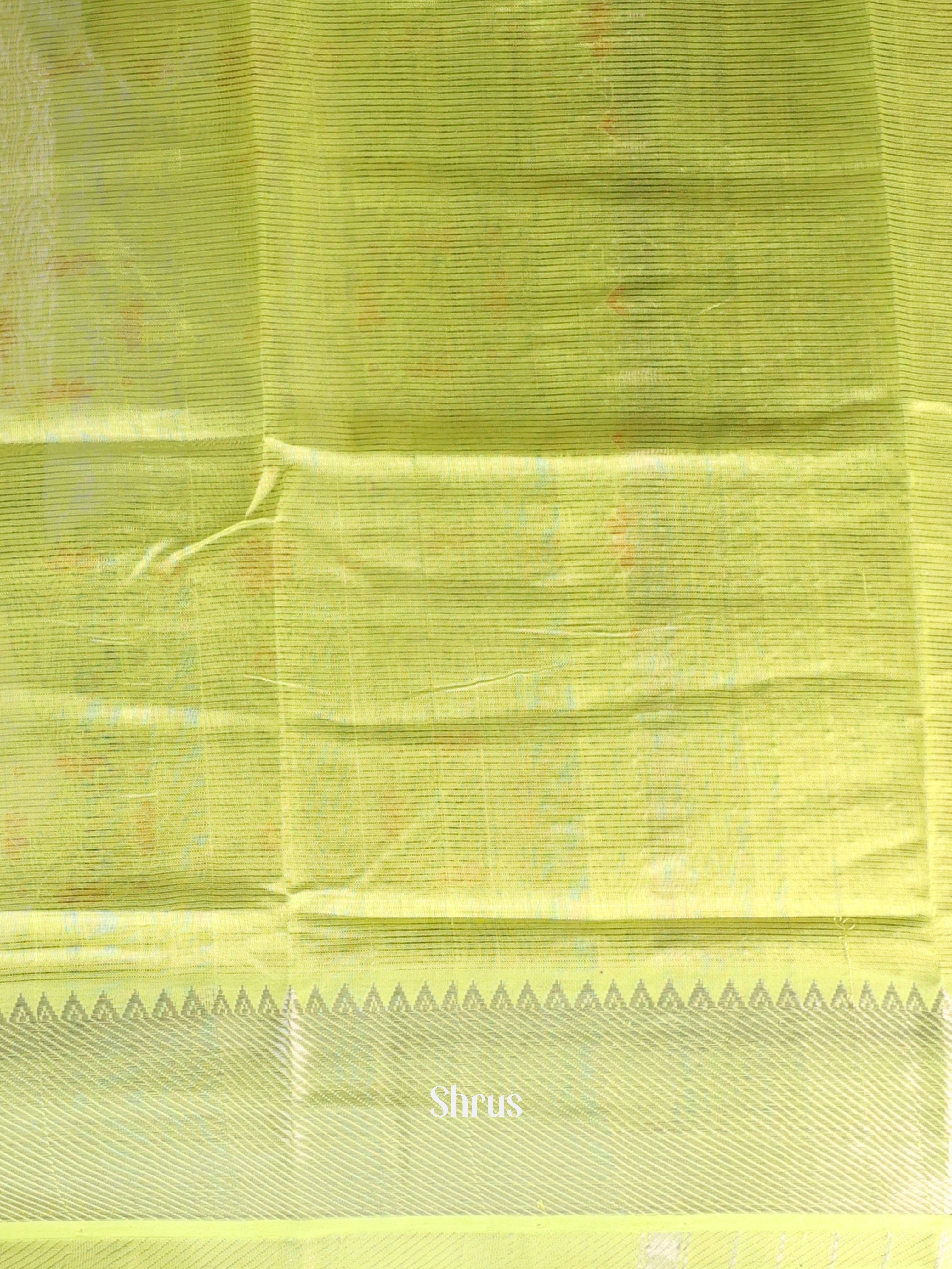 Lime Green(Single tone) - Mangalagiri silkcotton Saree with silver zari border - Shop on Shrus.com