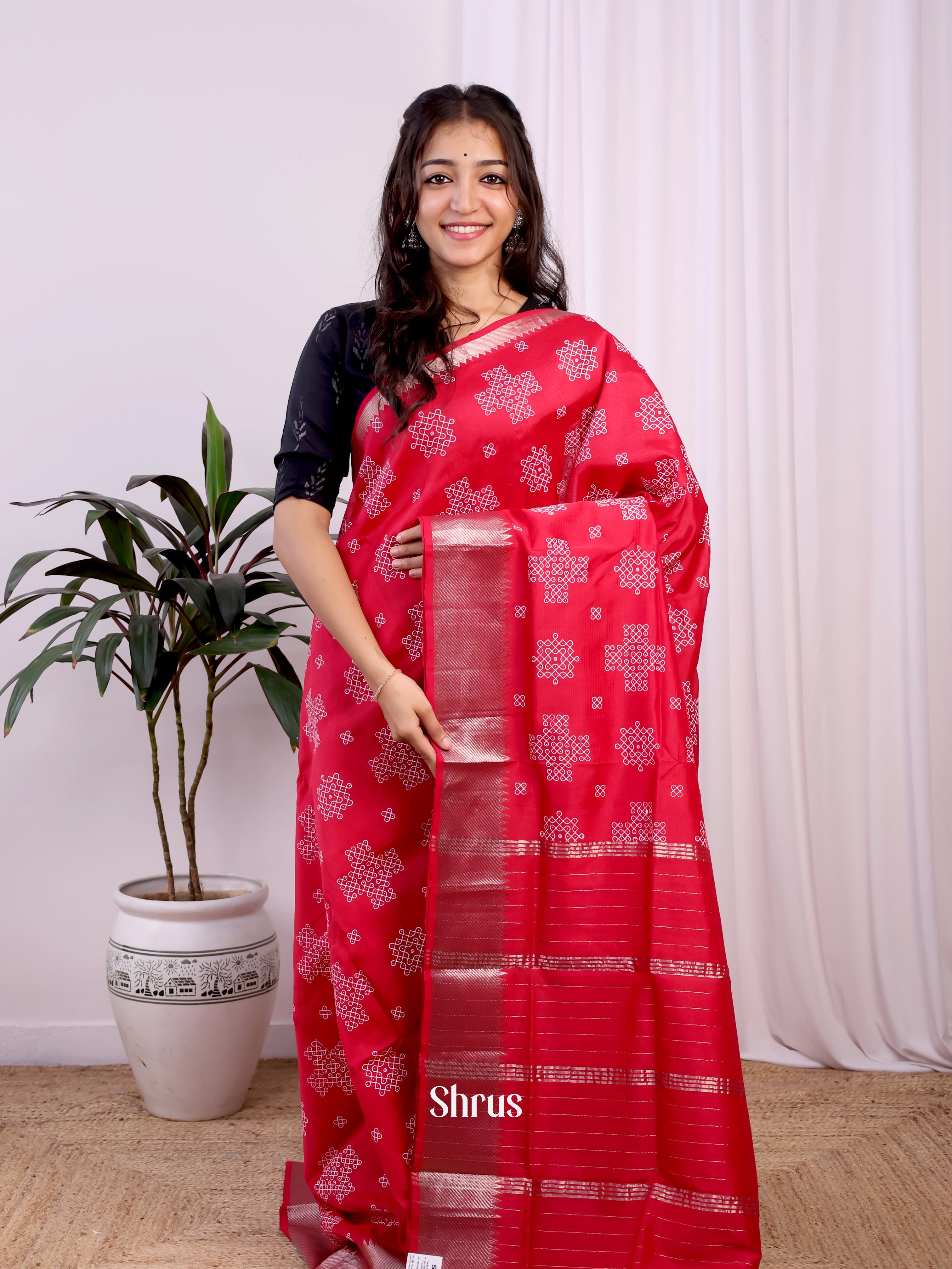 Pinkish Red(Single Tone) - Mangalagiri silkcotton Saree - Shop on Shrus.com
