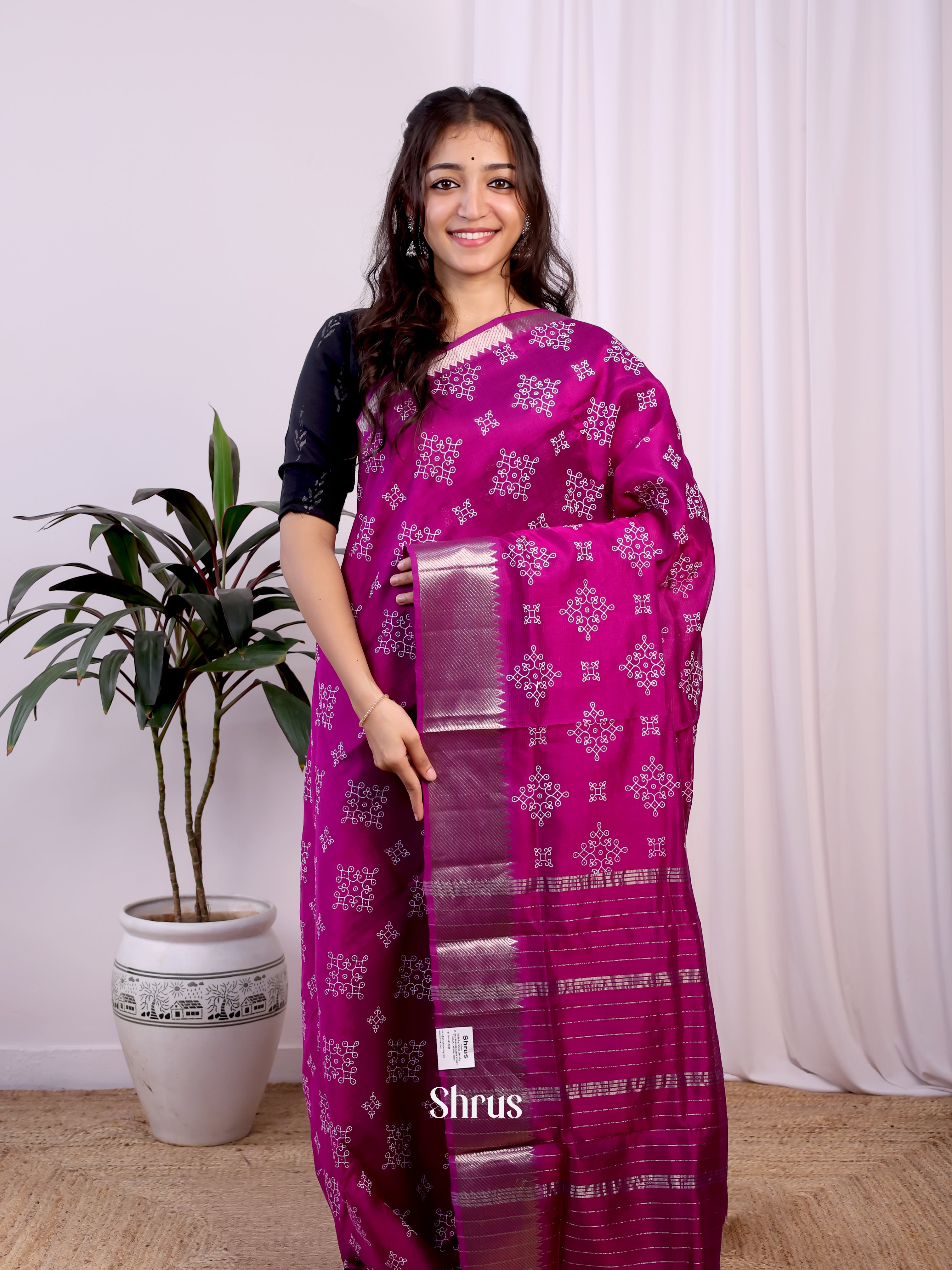 Purple(Single Tone)- Mangalagiri silkcotton Saree - Shop on Shrus.com