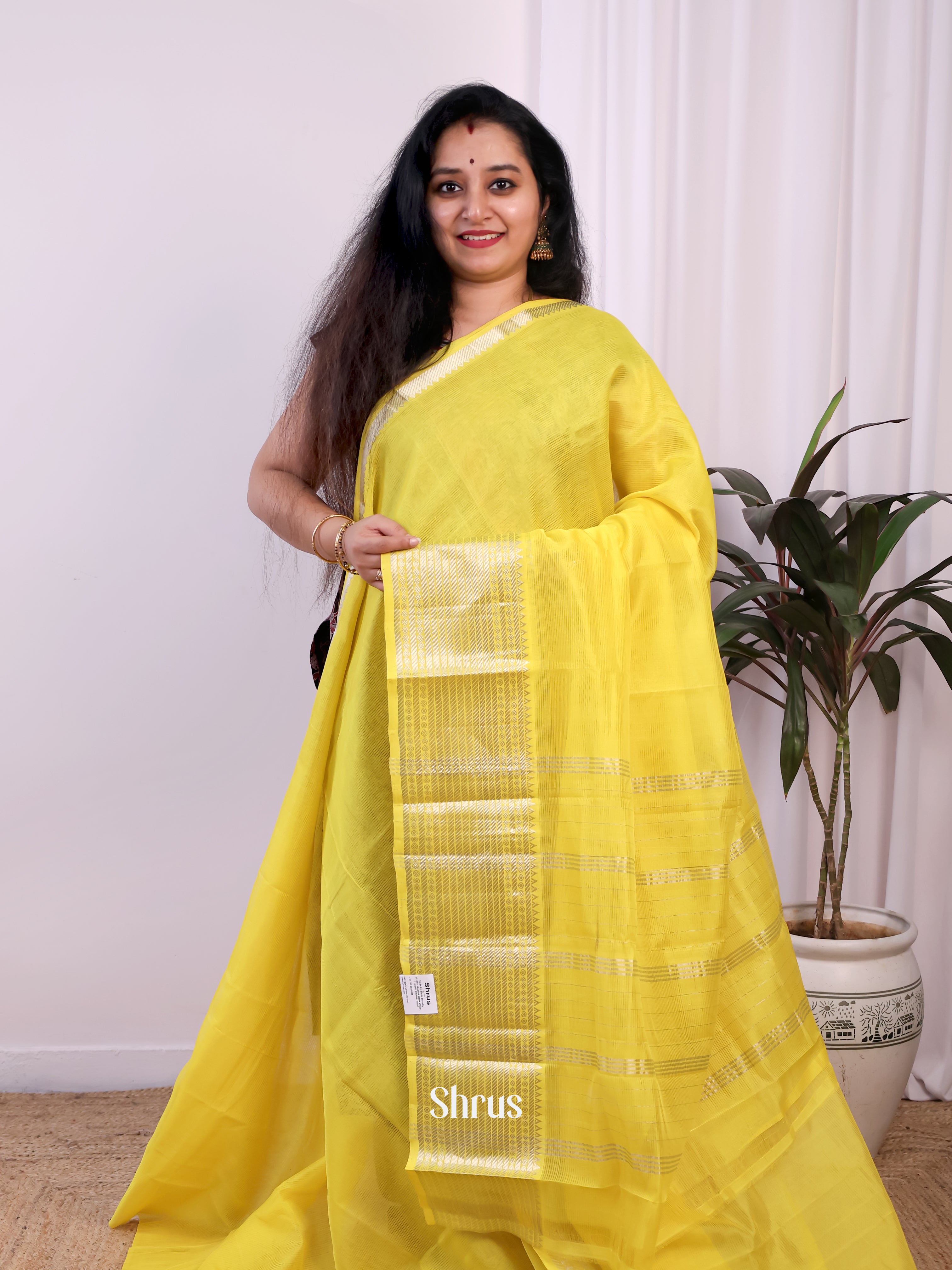 Plain Yellow(Single Tone) – Mangalagiri silkcotton Saree - Shop on Shrus.com