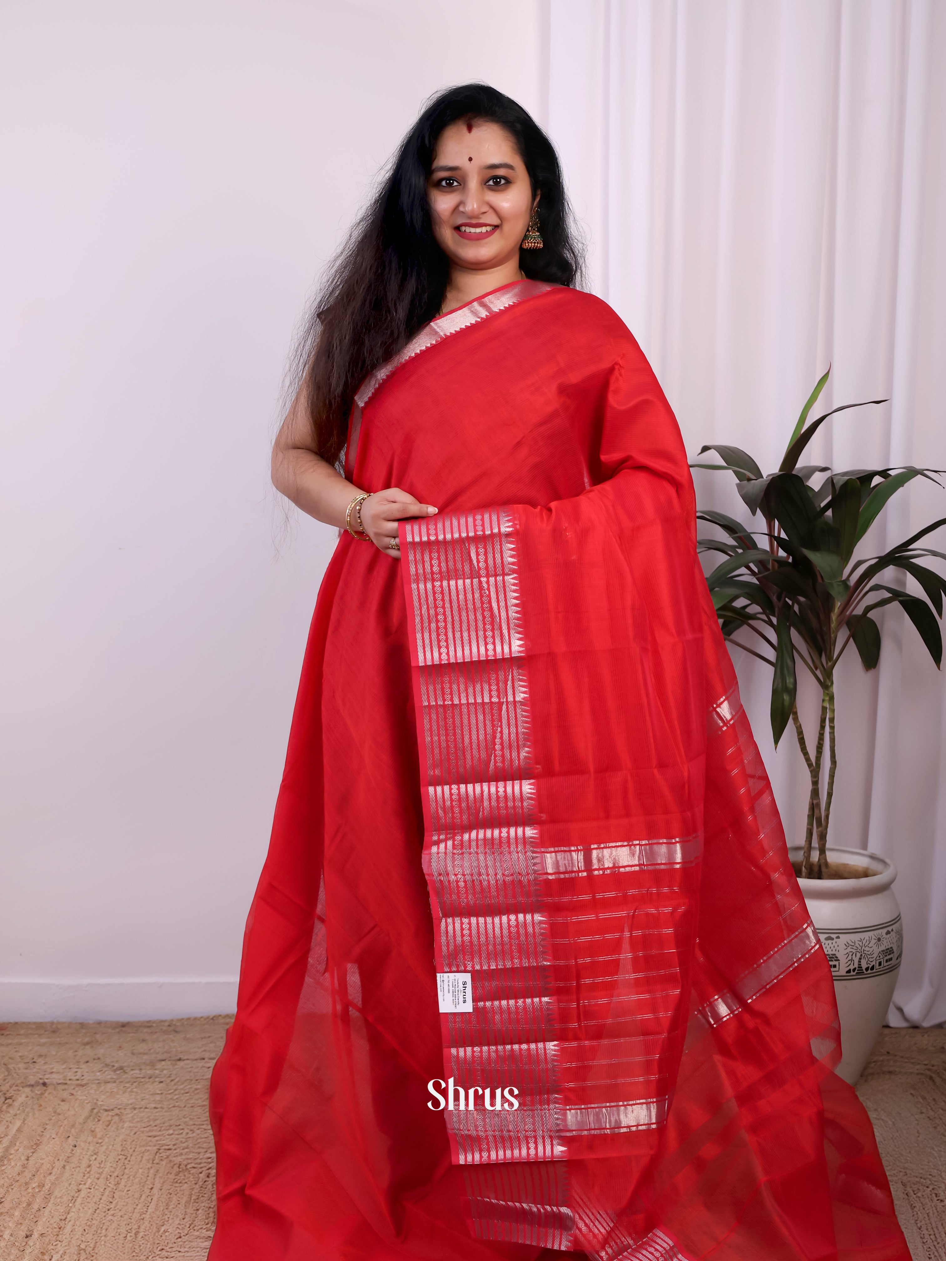 Plain Red(Single Tone) - Mangalagiri silkcotton Saree - Shop on Shrus.com